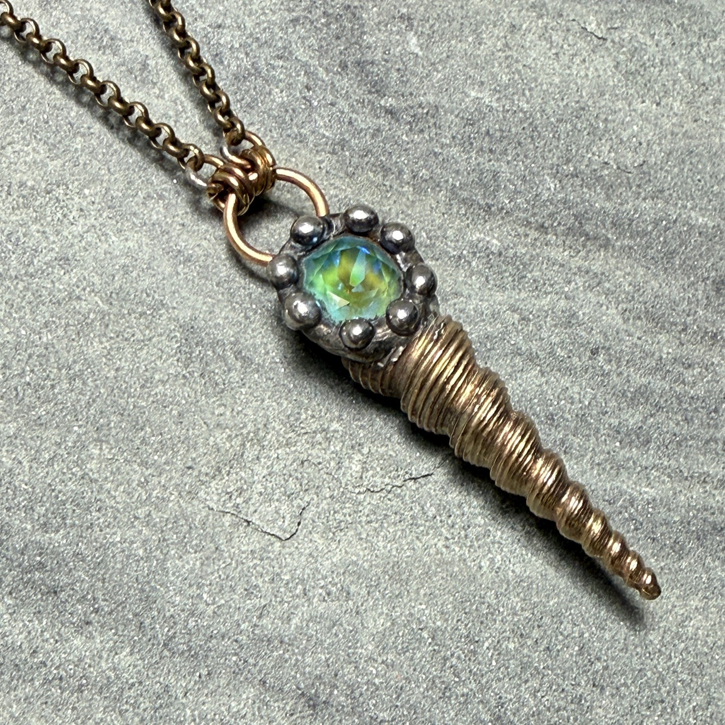 Brass Seashell and Swarovski Crystal Pendant Necklace