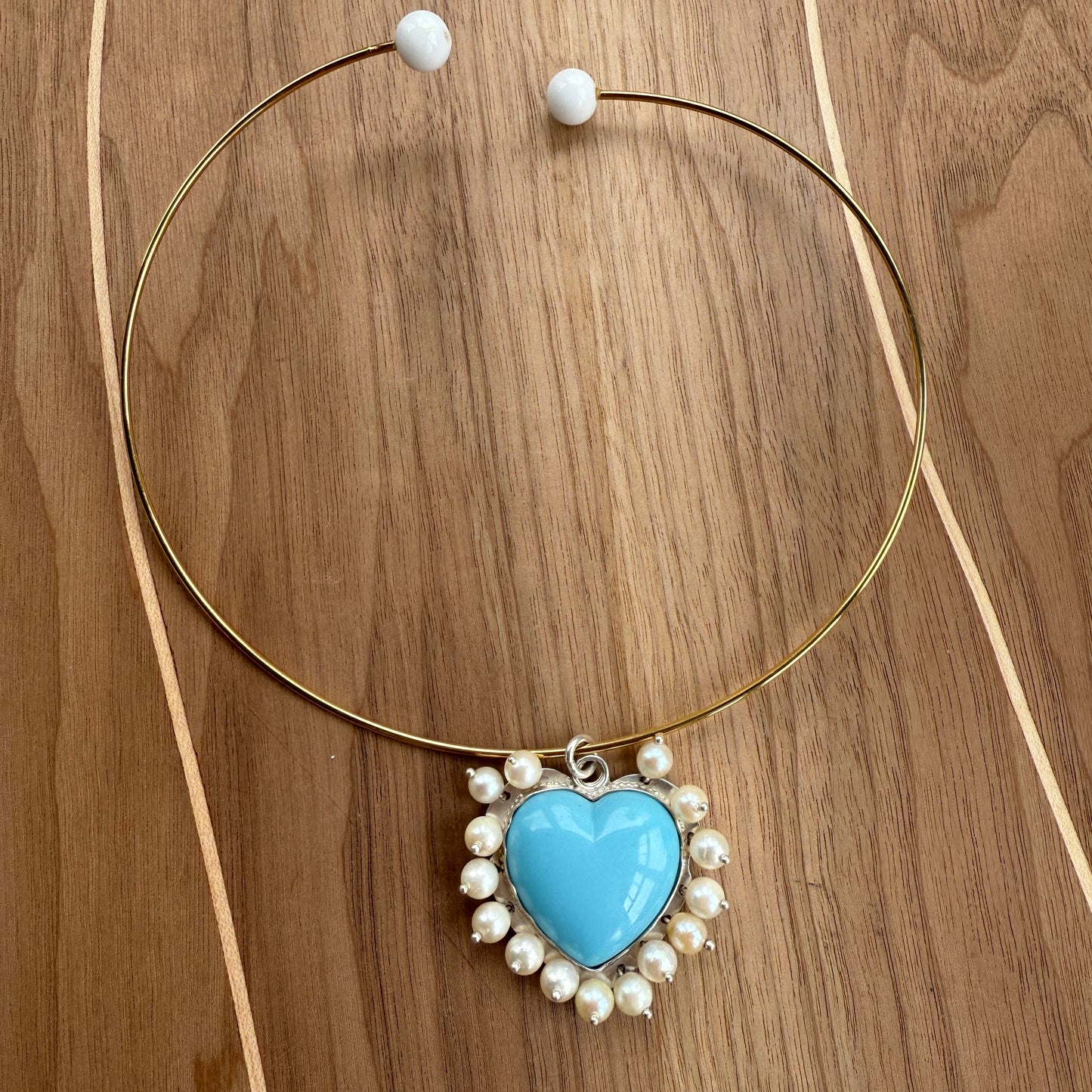 Pearl Encapsuled Blue Heart Choker Necklace