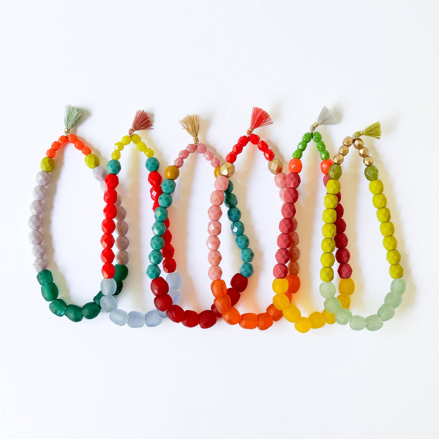 Multicolor Recycled African and Czech Glass Bead Bracelet