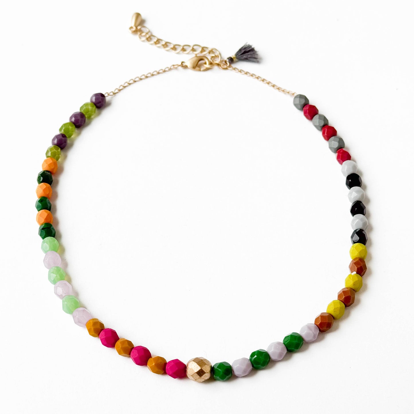 Adjustable Colorful Beaded Necklace With Tiny Tassel
