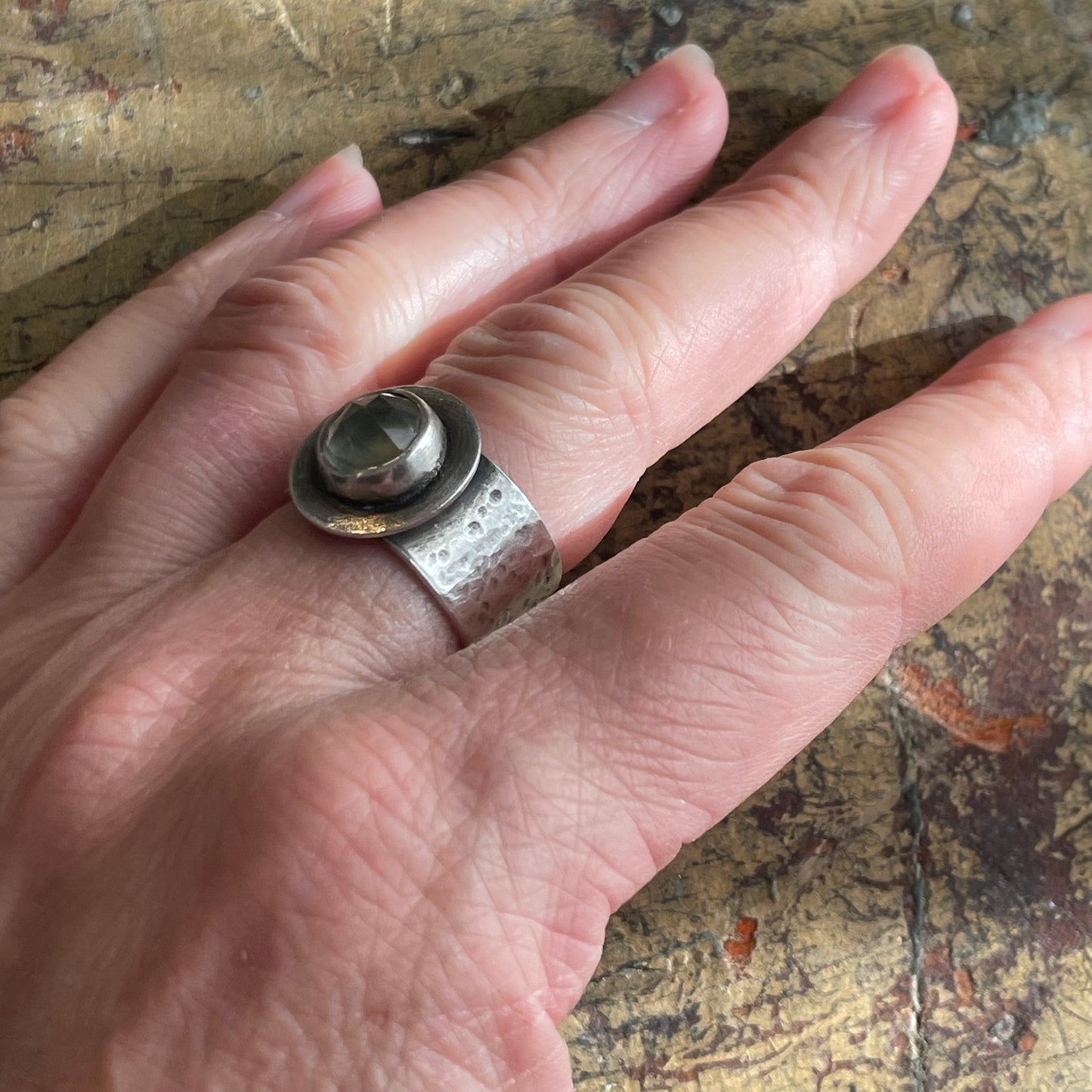 Wide Sterling Band with Prehnite
