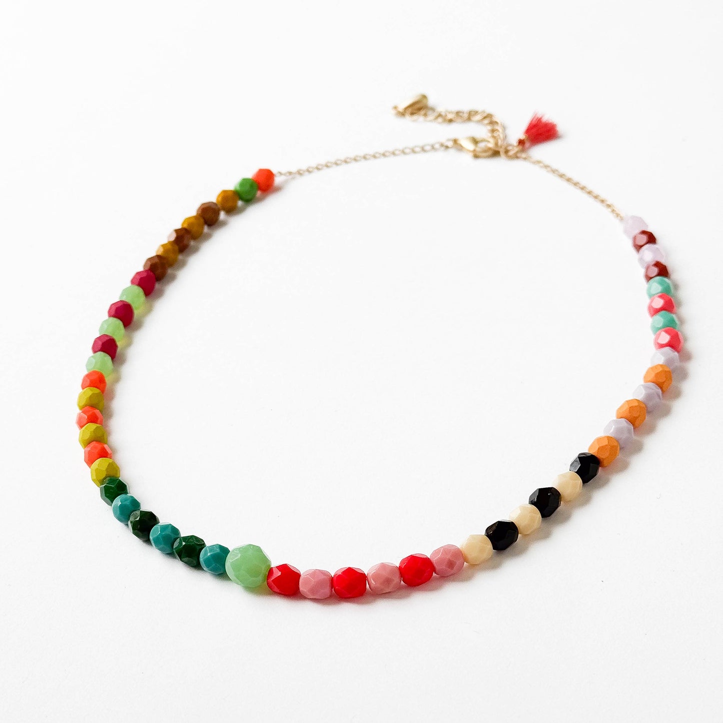 Adjustable Colorful Beaded Necklace With Tiny Tassel