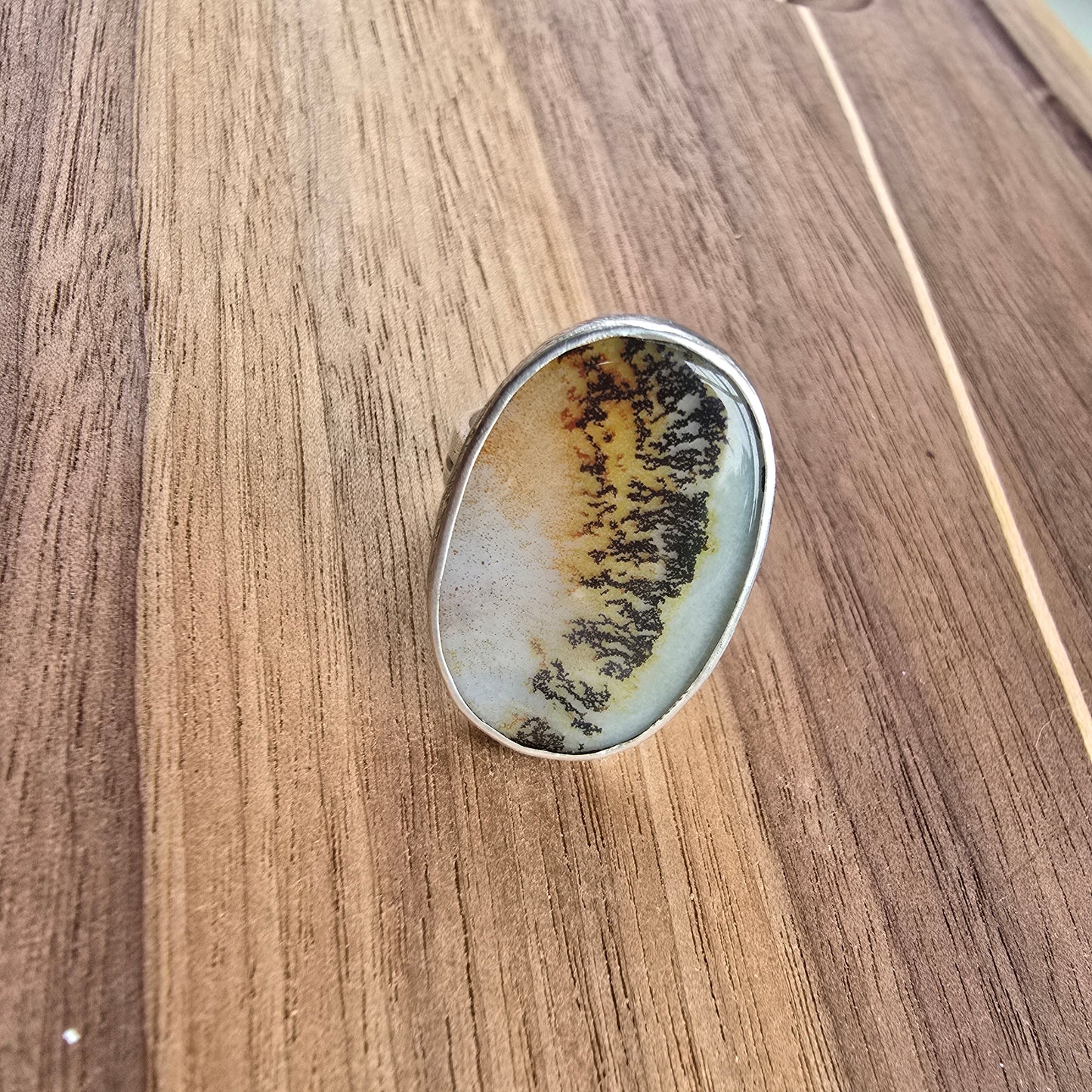Double Band Dendritic Oval Agate Ring