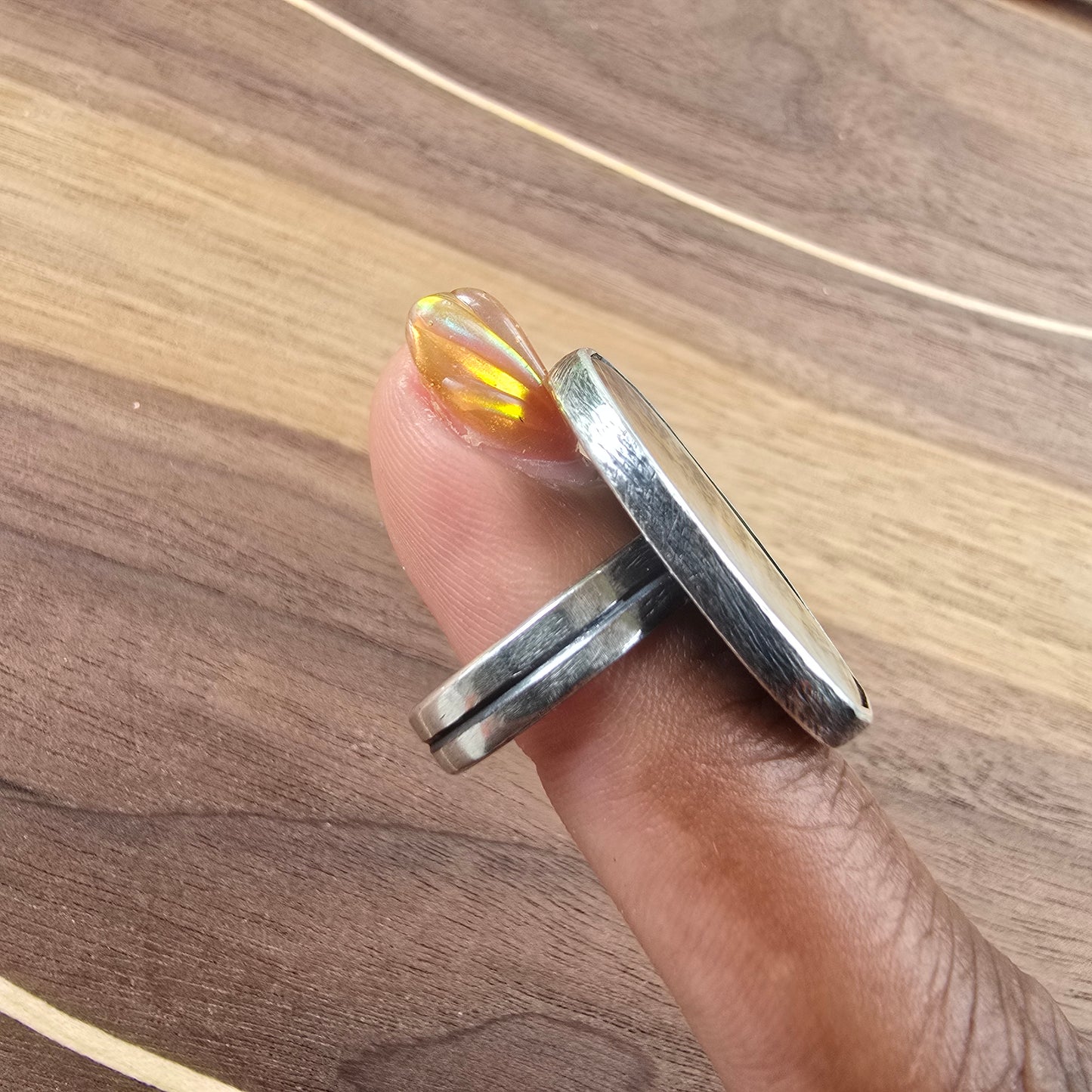 Double Band Dendritic Oval Agate Ring