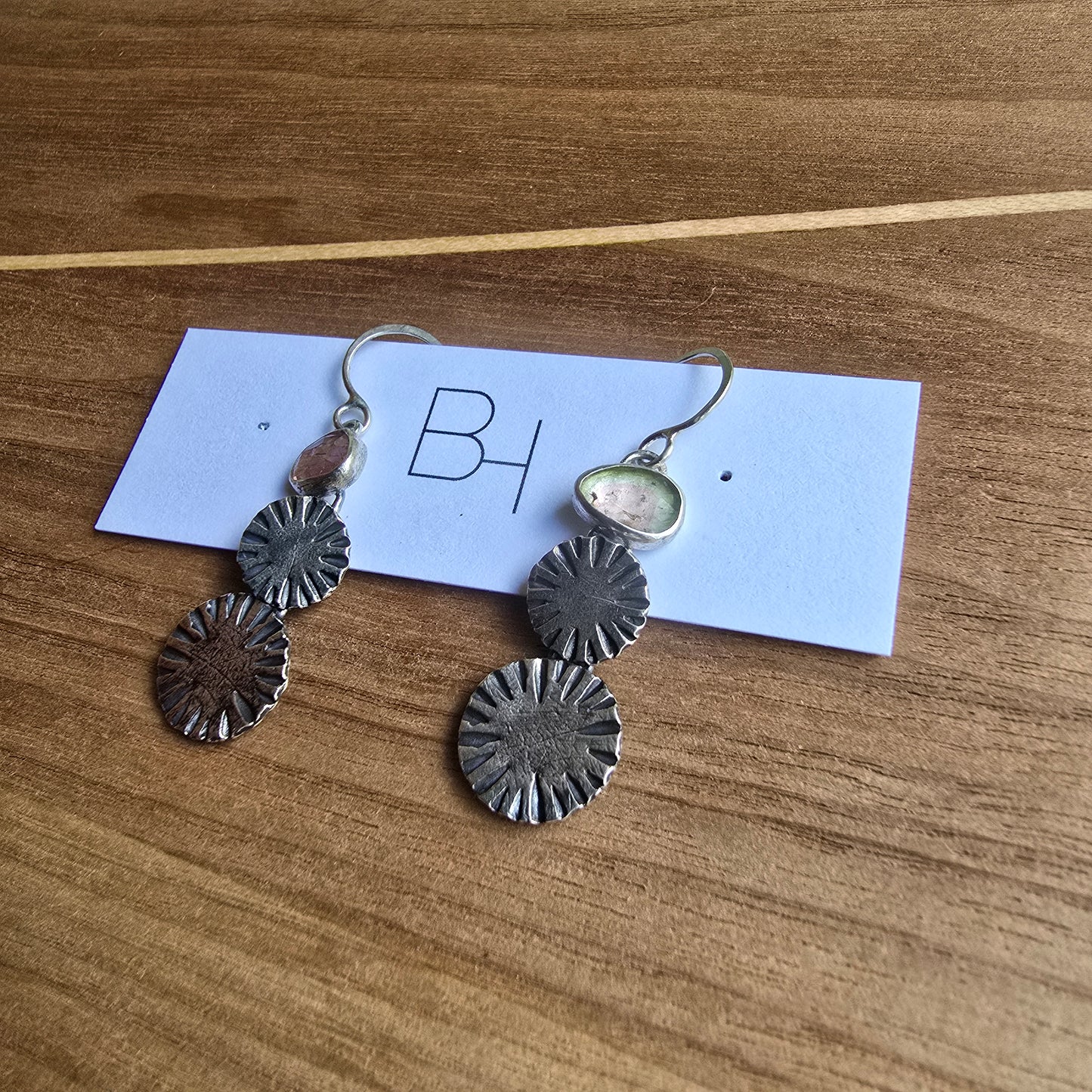 Double Circle Tourmaline Ridge Dangle Earrings