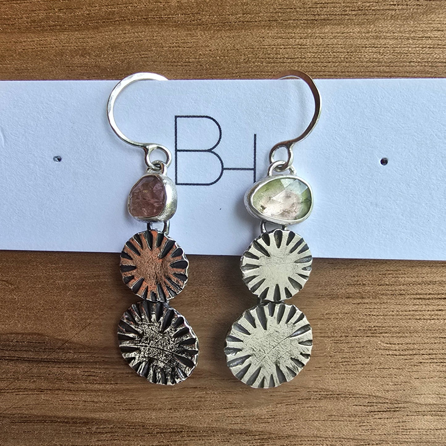 Double Circle Tourmaline Ridge Dangle Earrings