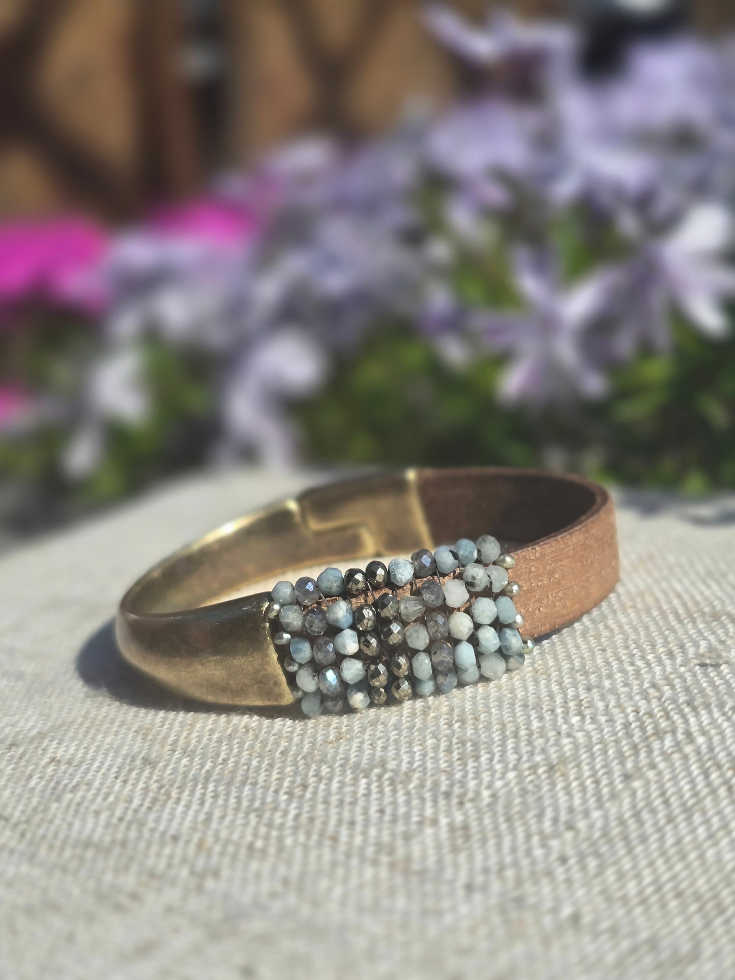 Hand Stitched Aqua Bracelet