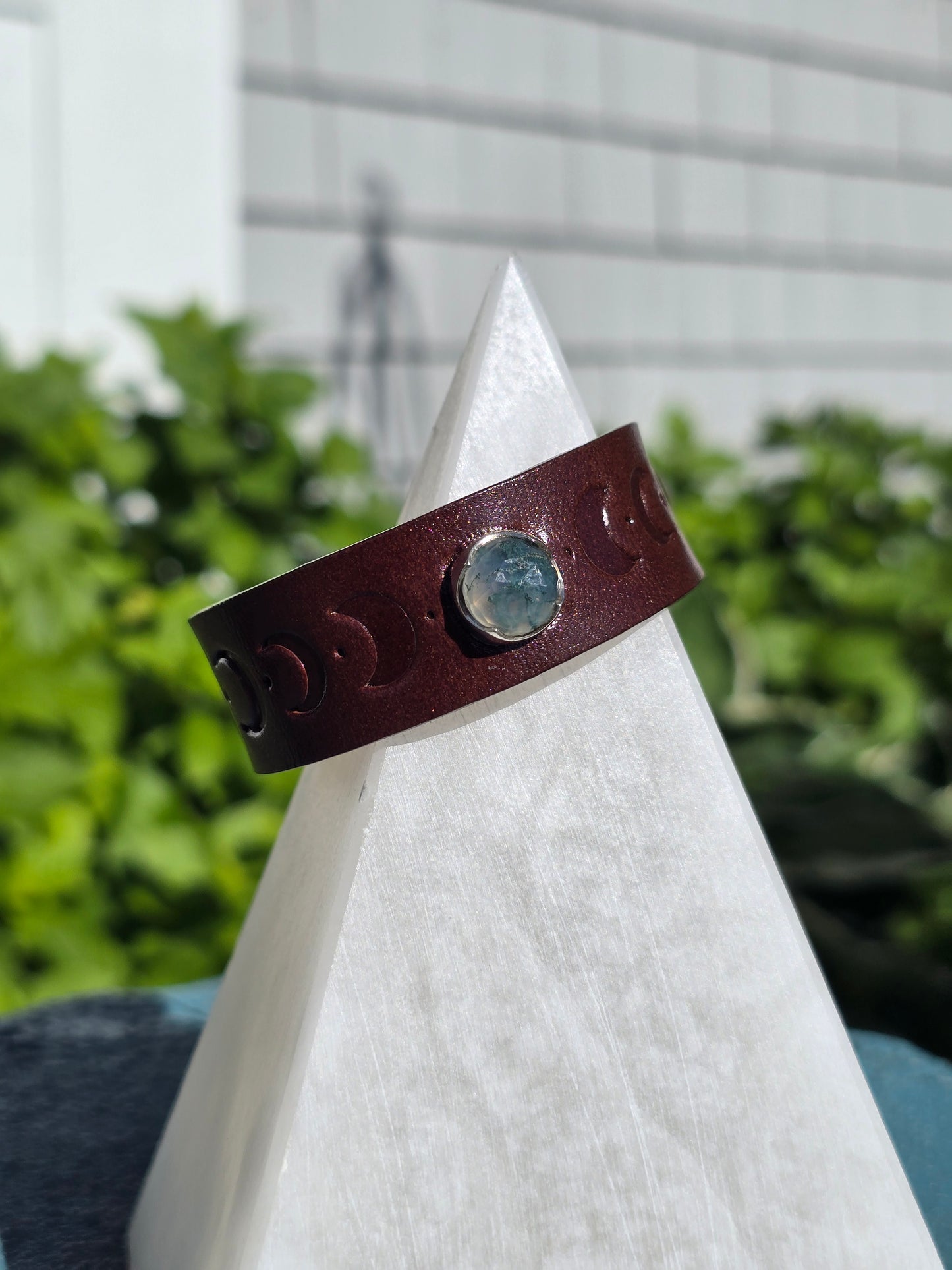 Buckle Bracelet w/ Moss Agate Gemstone