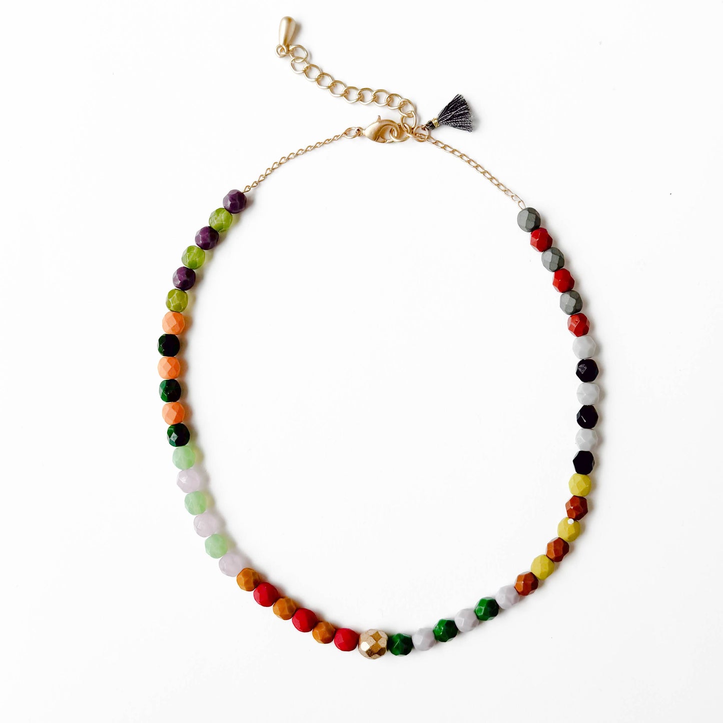 Adjustable Colorful Beaded Necklace With Tiny Tassel