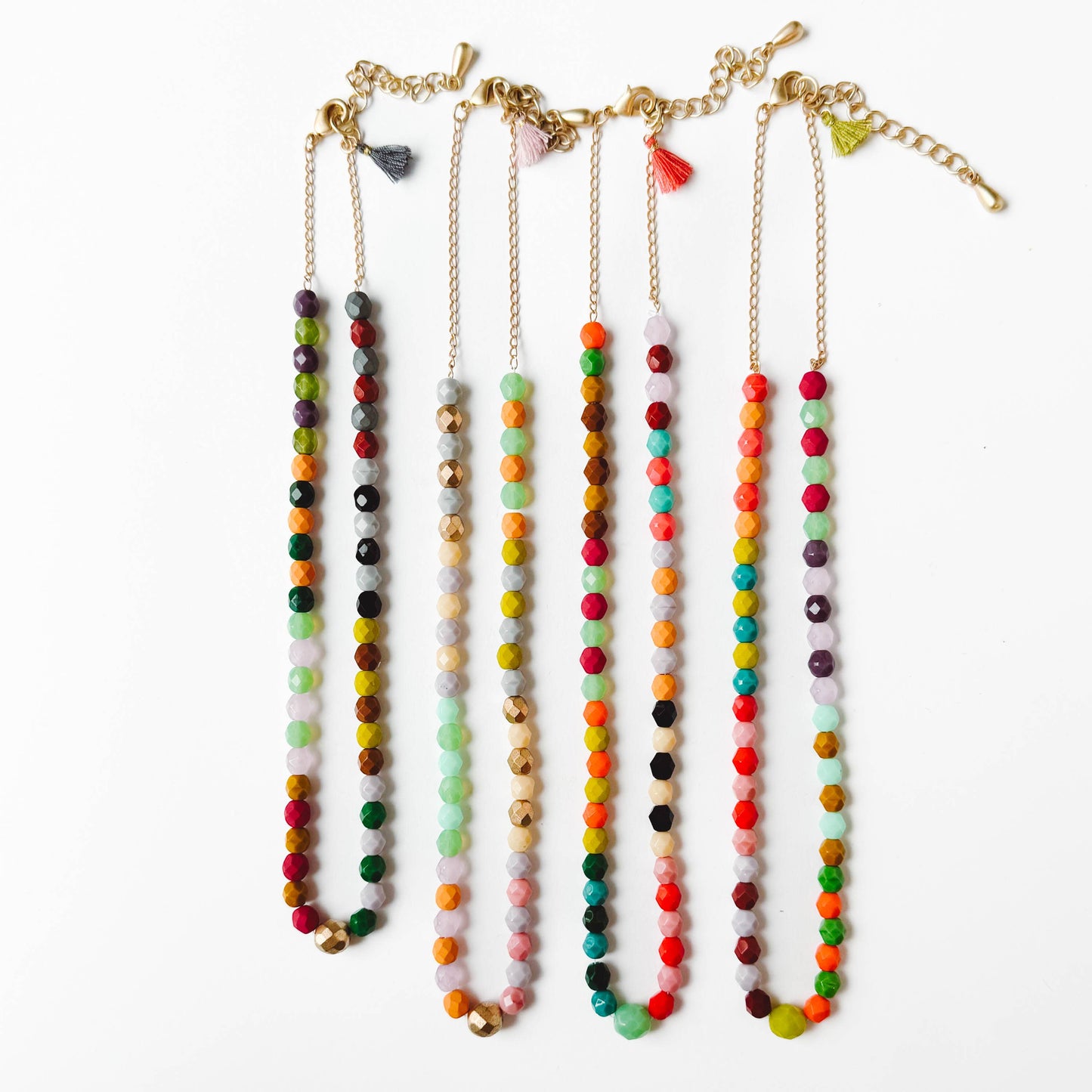 Adjustable Colorful Beaded Necklace With Tiny Tassel