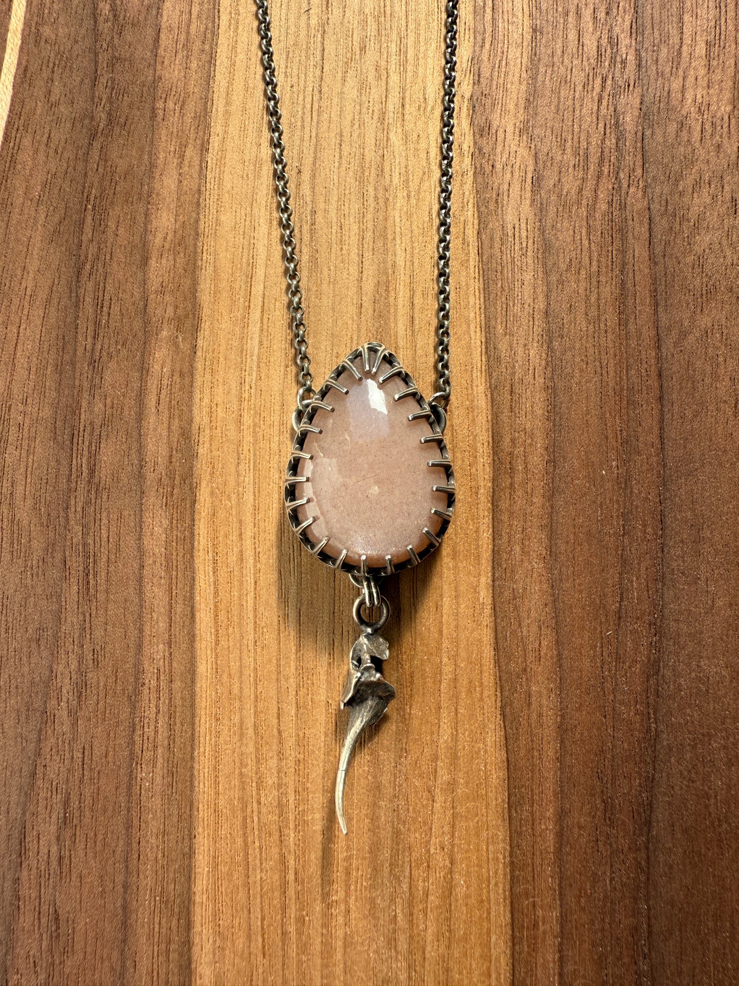 Peach Moonstone and Snake Fang Pendant