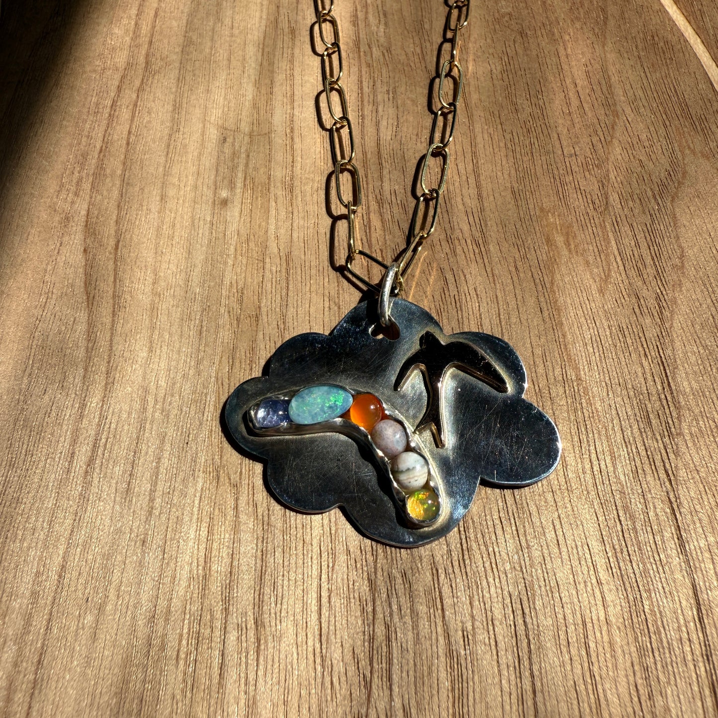 Bird In Rainbow Cloud Necklace