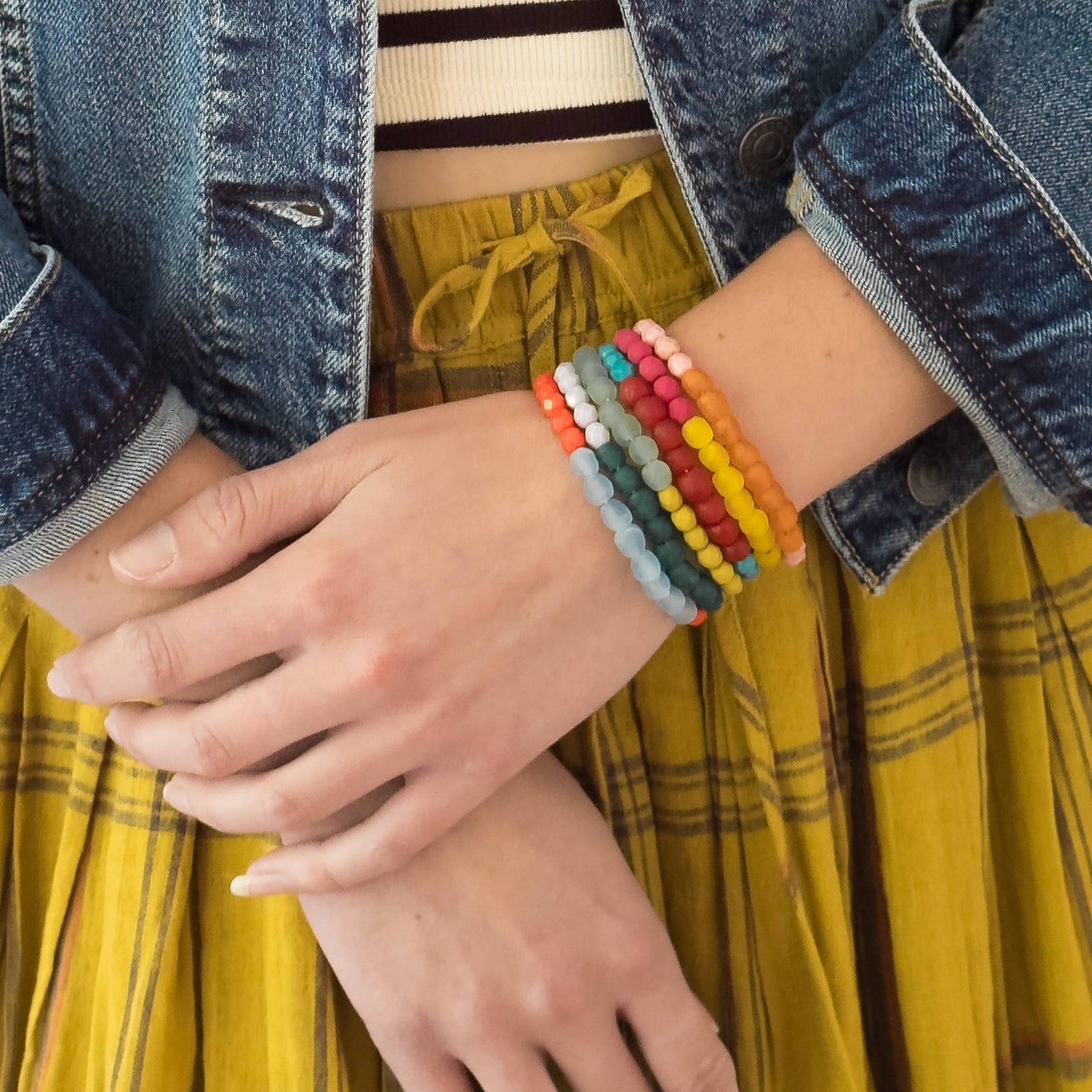 Multicolor Recycled African and Czech Glass Bead Bracelet