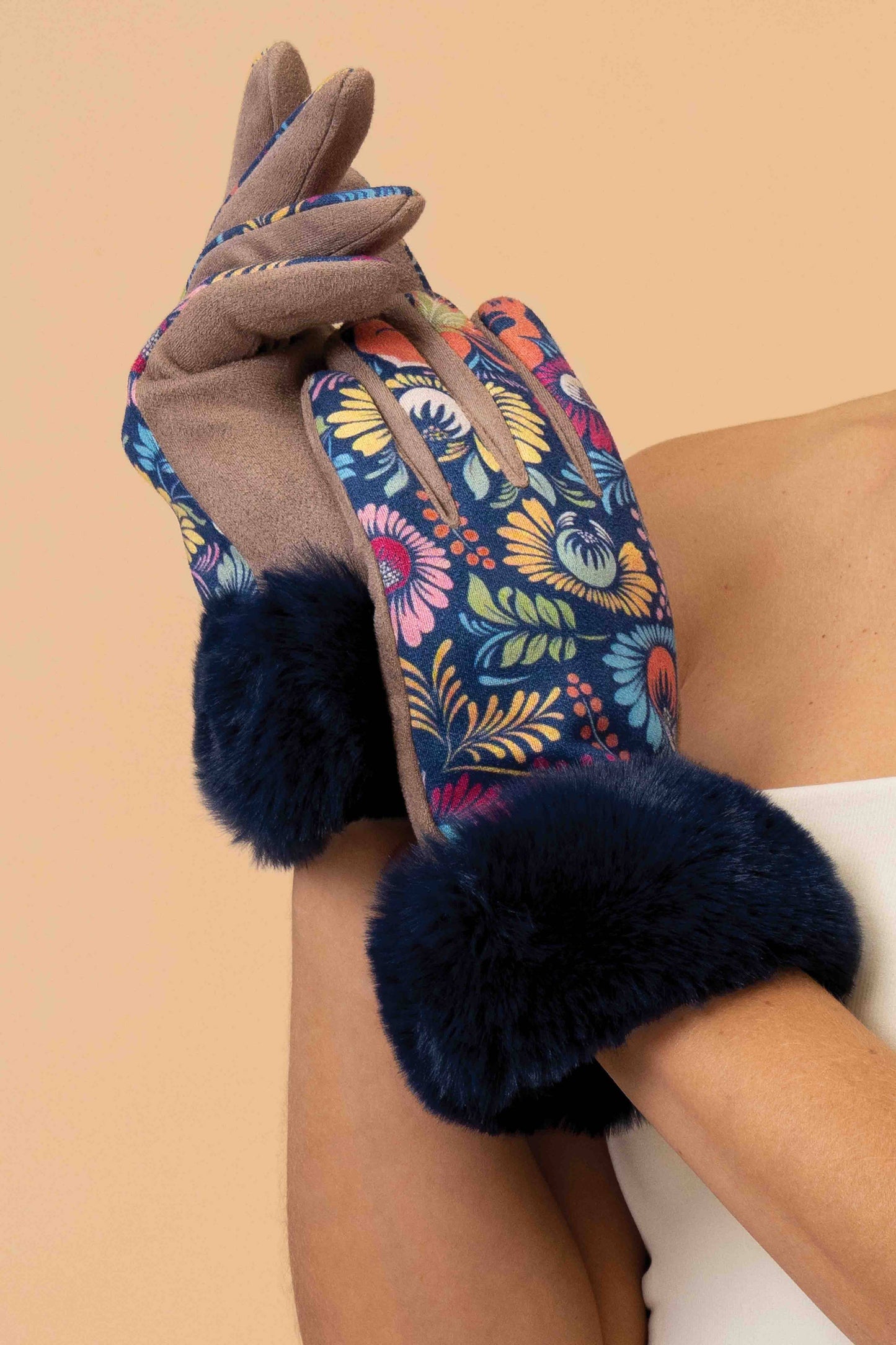 Bernadette Folk Art Floral Gloves - Navy