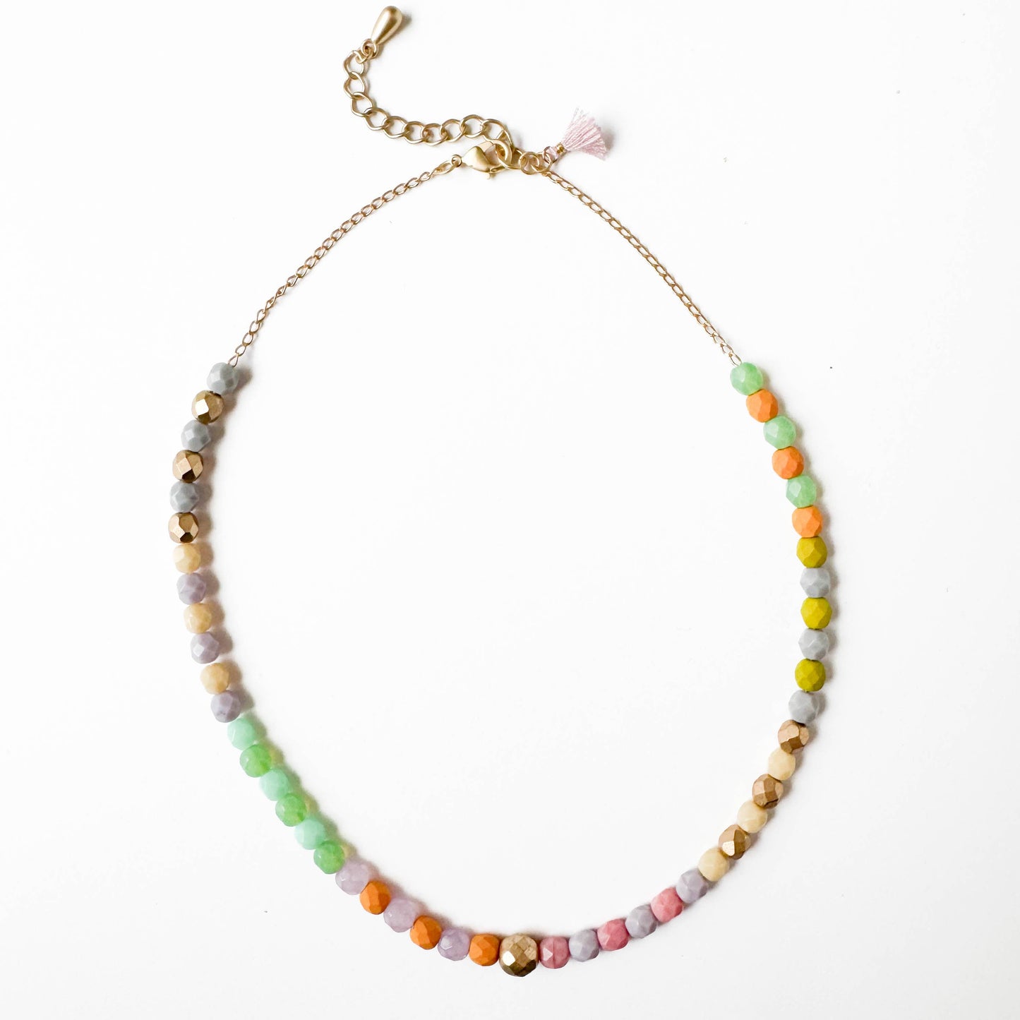 Adjustable Colorful Beaded Necklace With Tiny Tassel