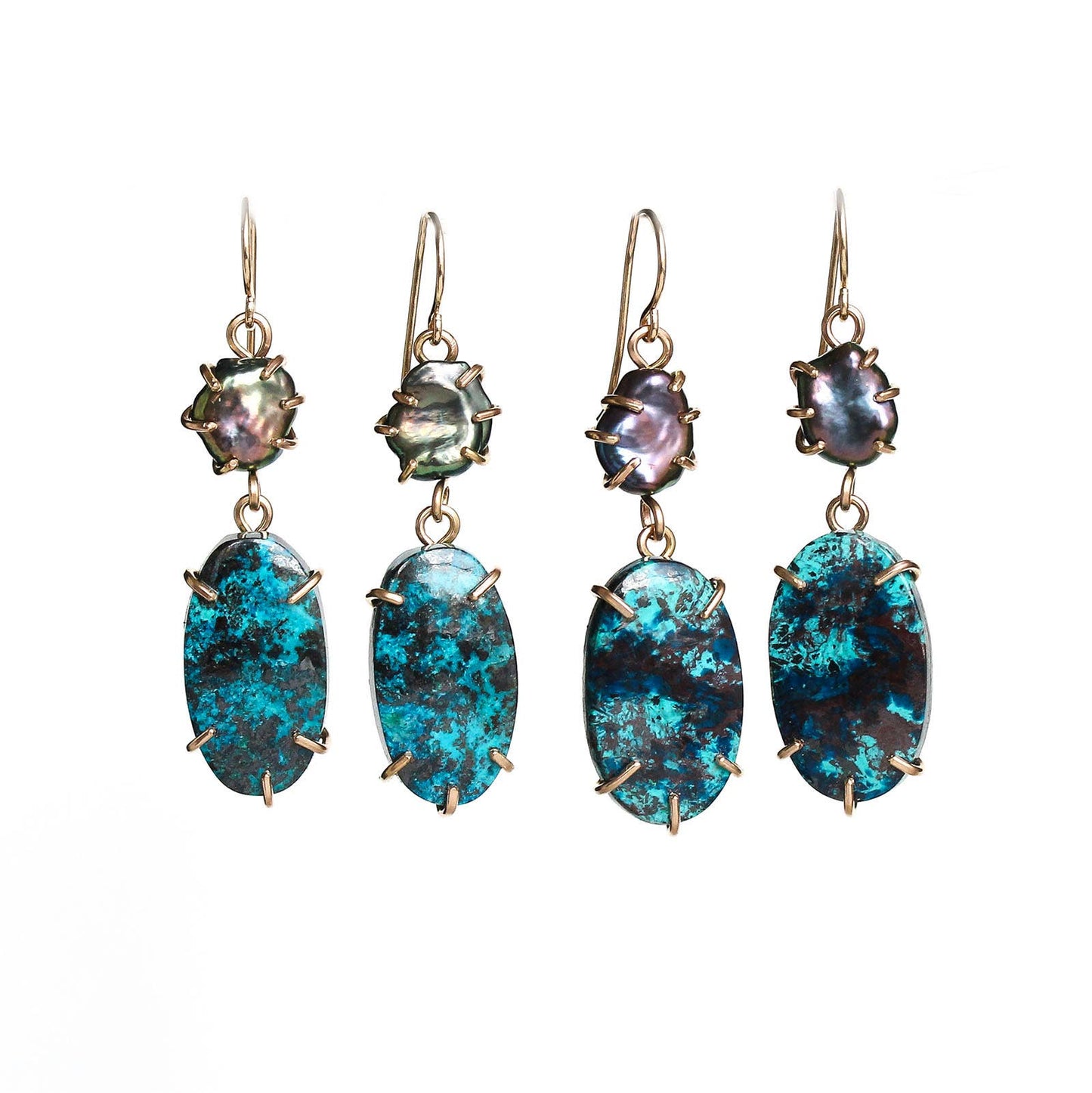 Black Pearl and Azurite Earrings