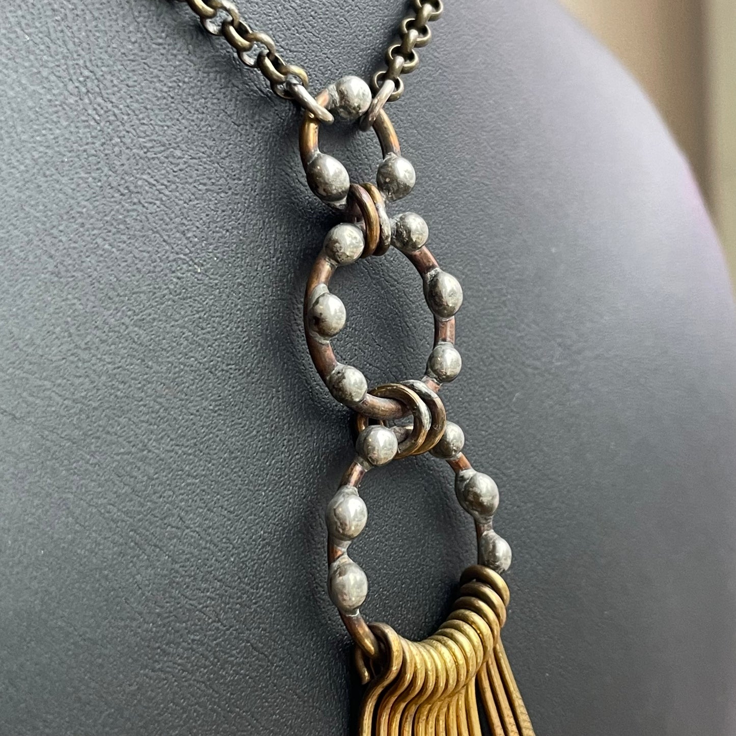 Brass Paddle Fringe Necklace