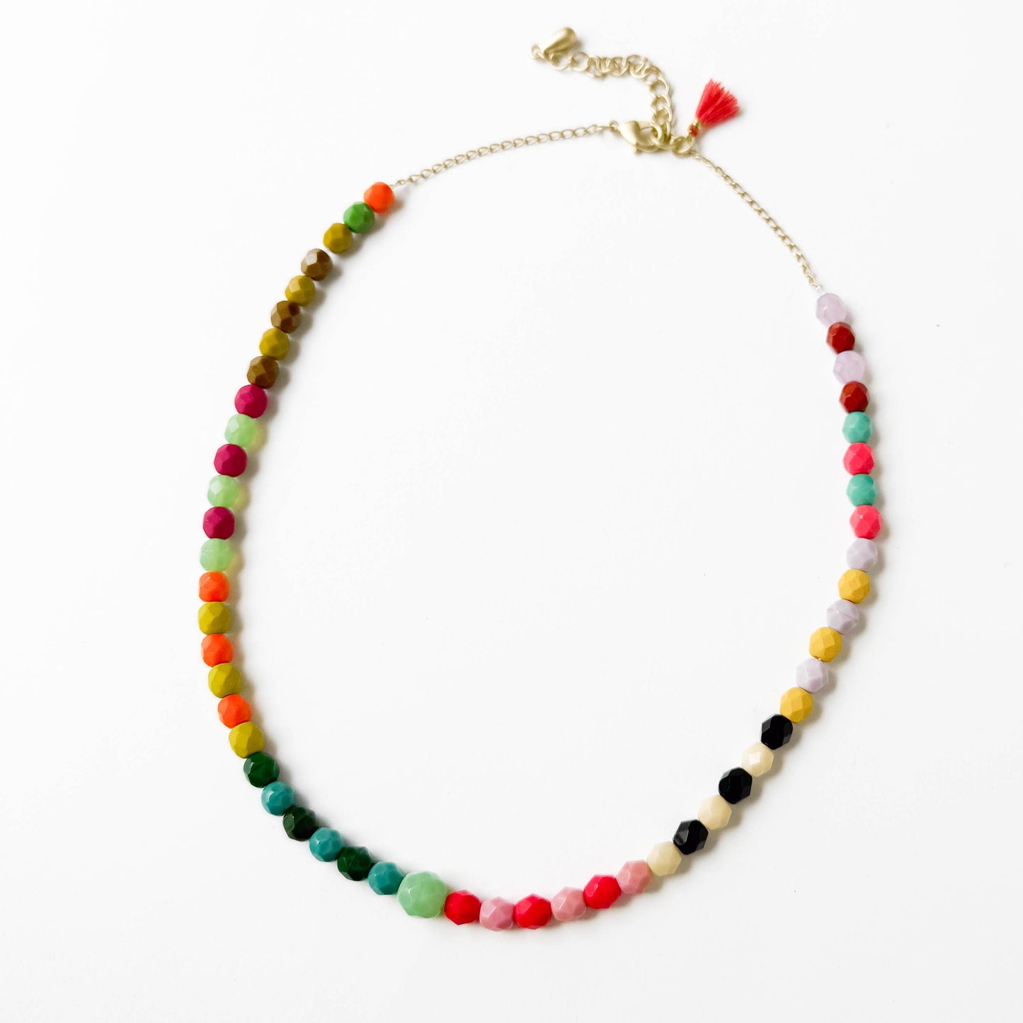 Adjustable Colorful Beaded Necklace With Tiny Tassel