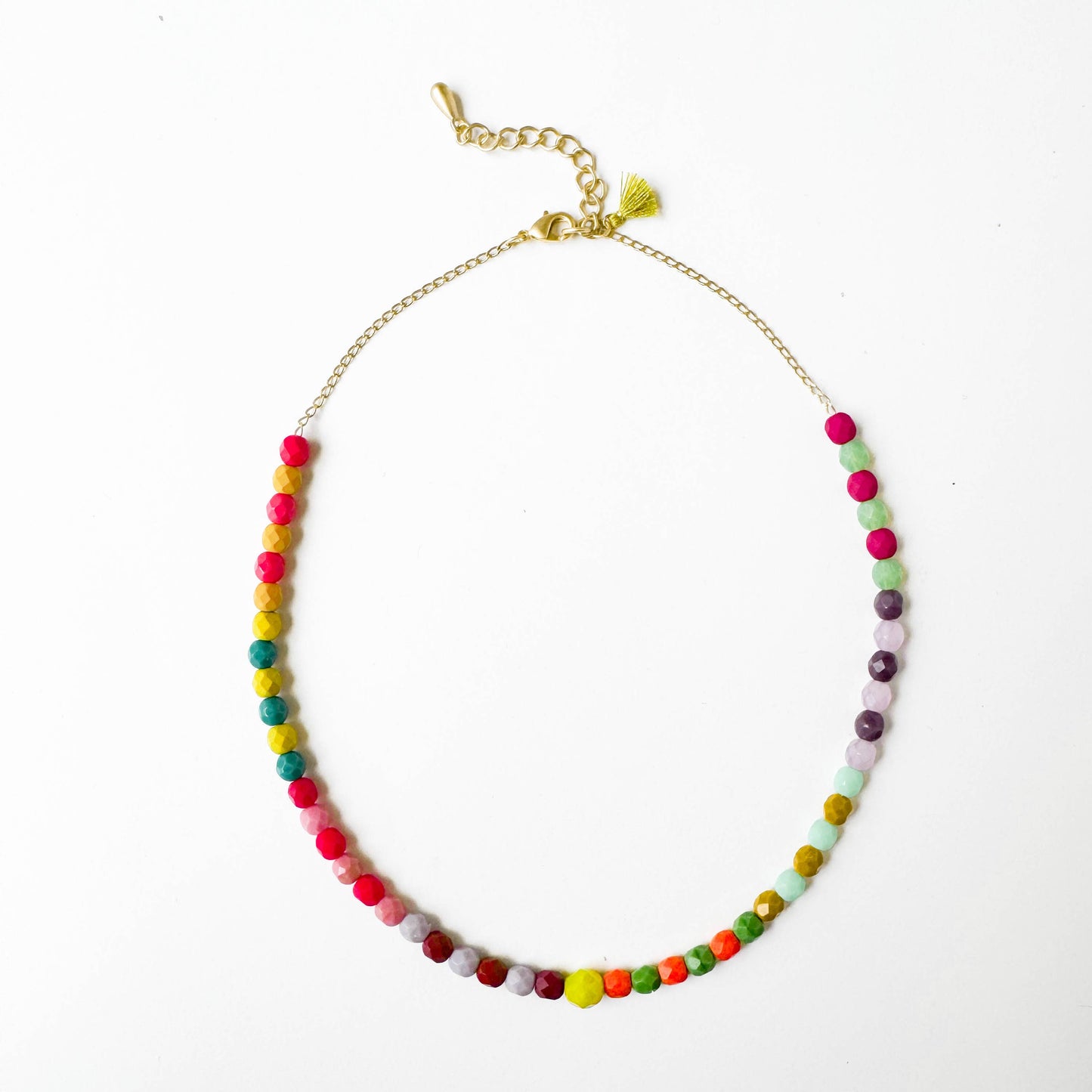 Adjustable Colorful Beaded Necklace With Tiny Tassel