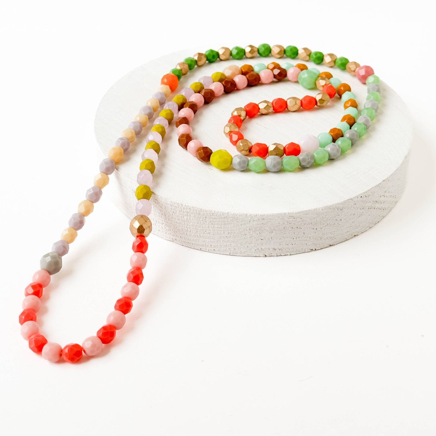Long Pastel Glass Bead Necklace