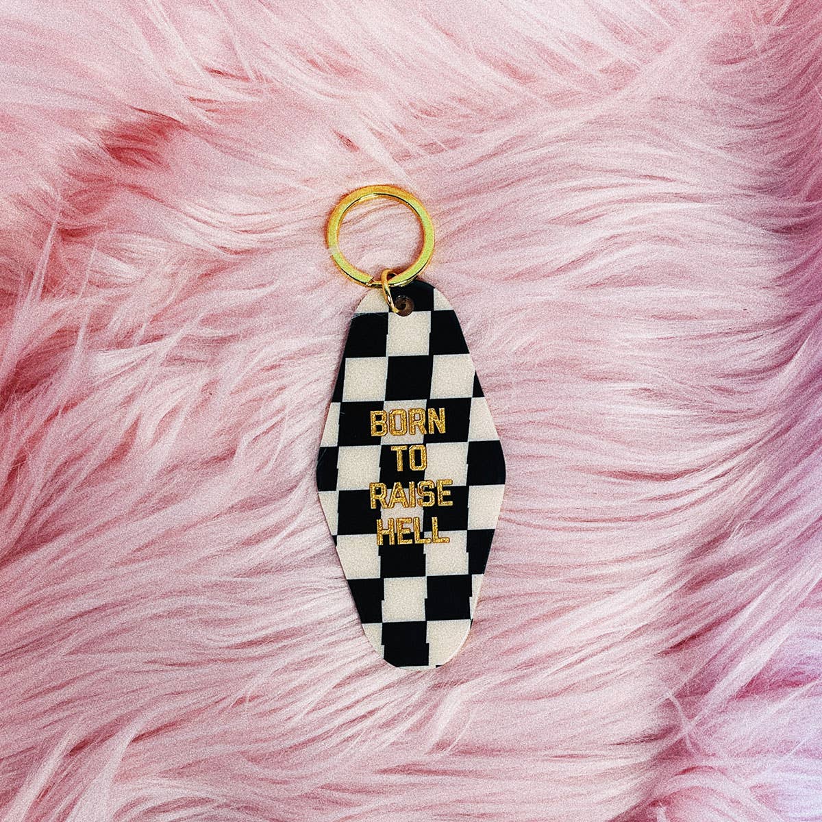 Born to Raise Hell Checkered Keytag