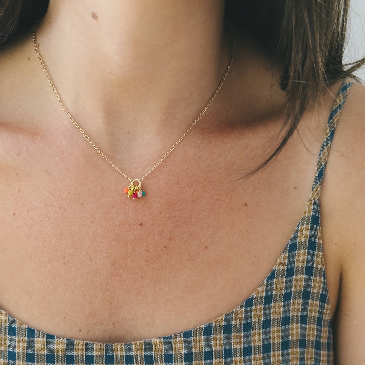 Dainty Necklace With Beaded Cluster Pendant