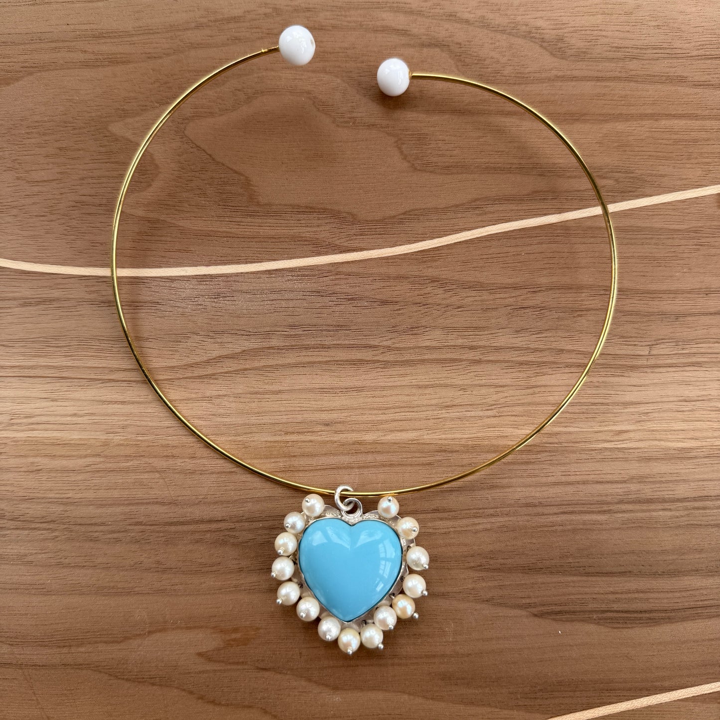 Pearl Encapsuled Blue Heart Choker Necklace