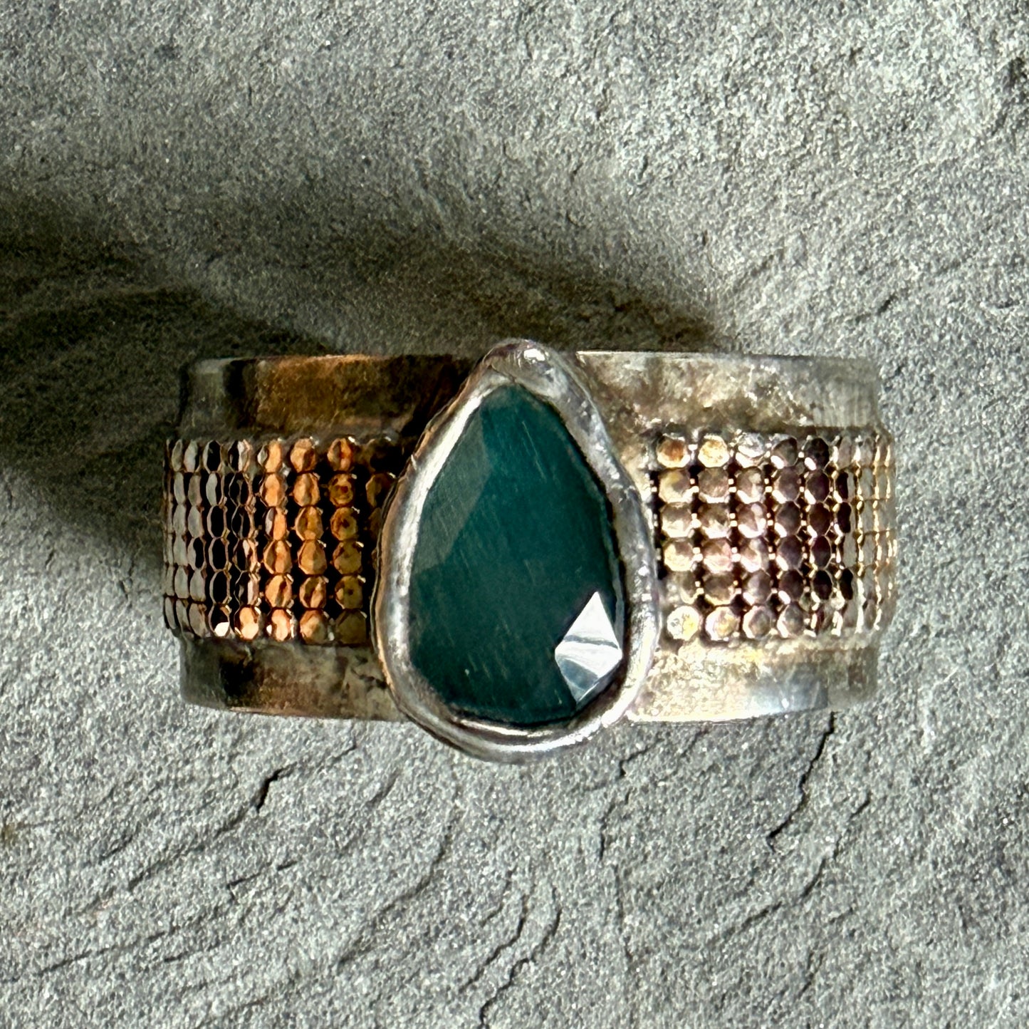 Aqua Cat's Eye and Metal Mesh Cuff Bracelet