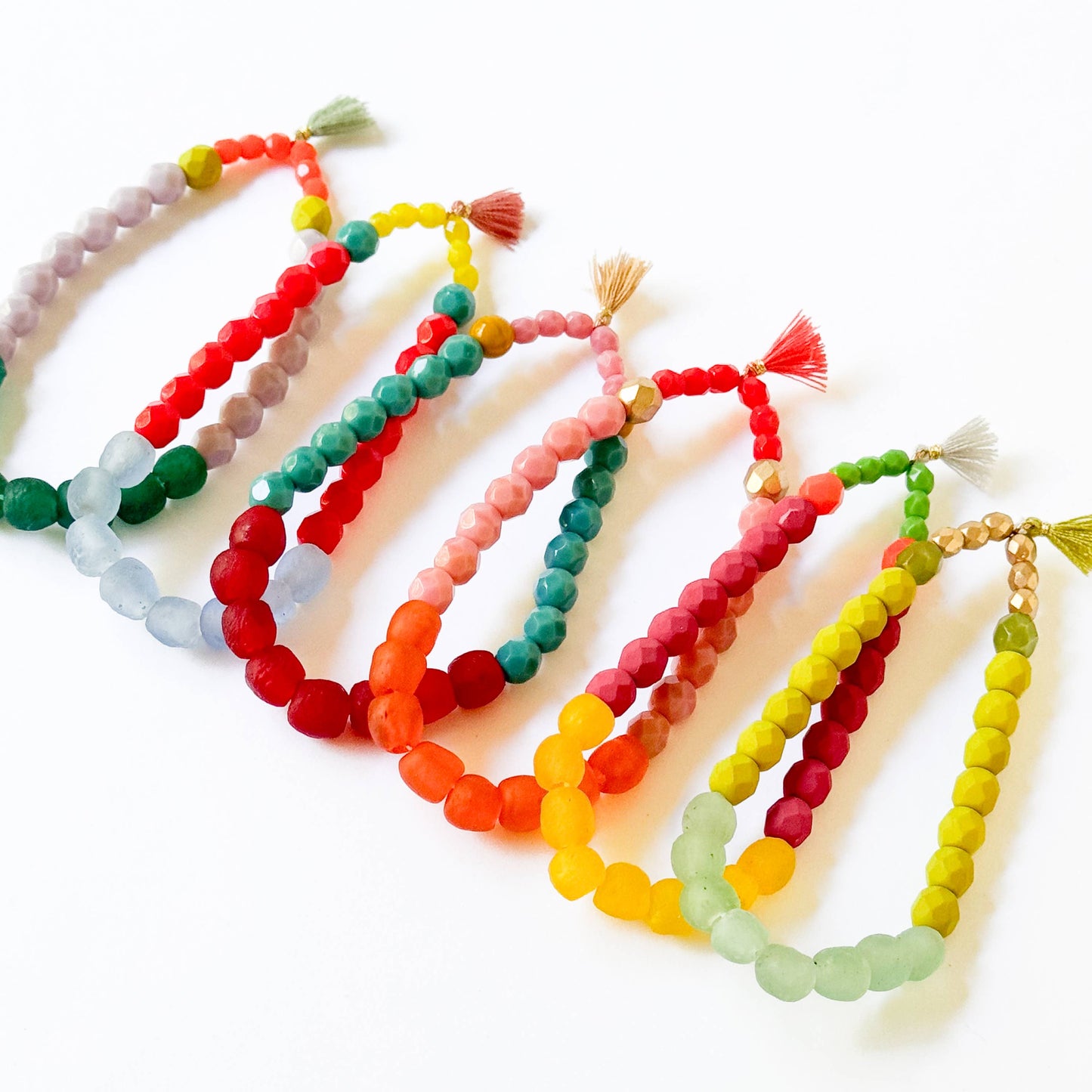Multicolor Recycled African and Czech Glass Bead Bracelet