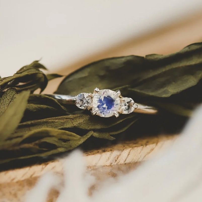 Moonstone and White Sapphire Ring