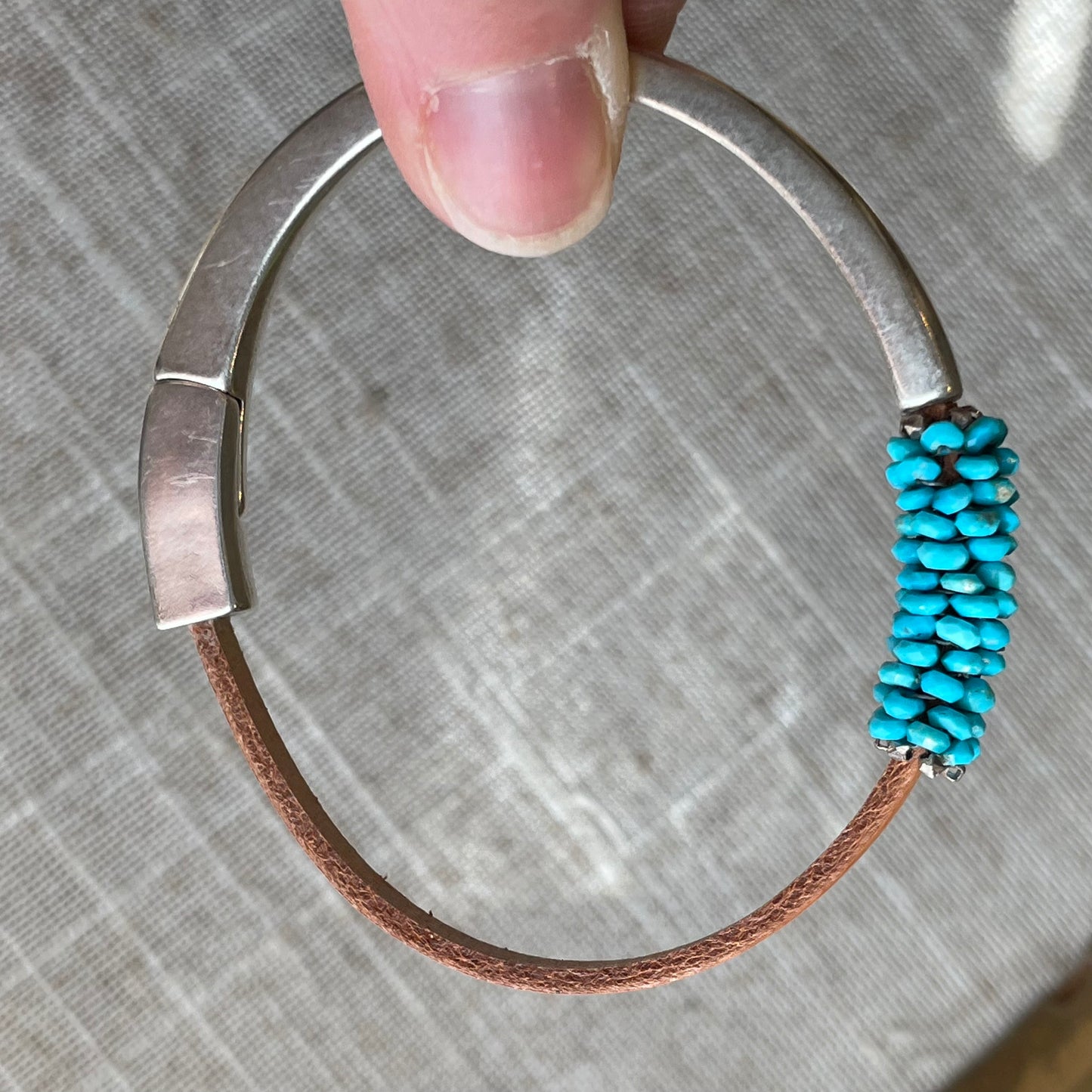 Turquoise and leather Magnetic Bracelet