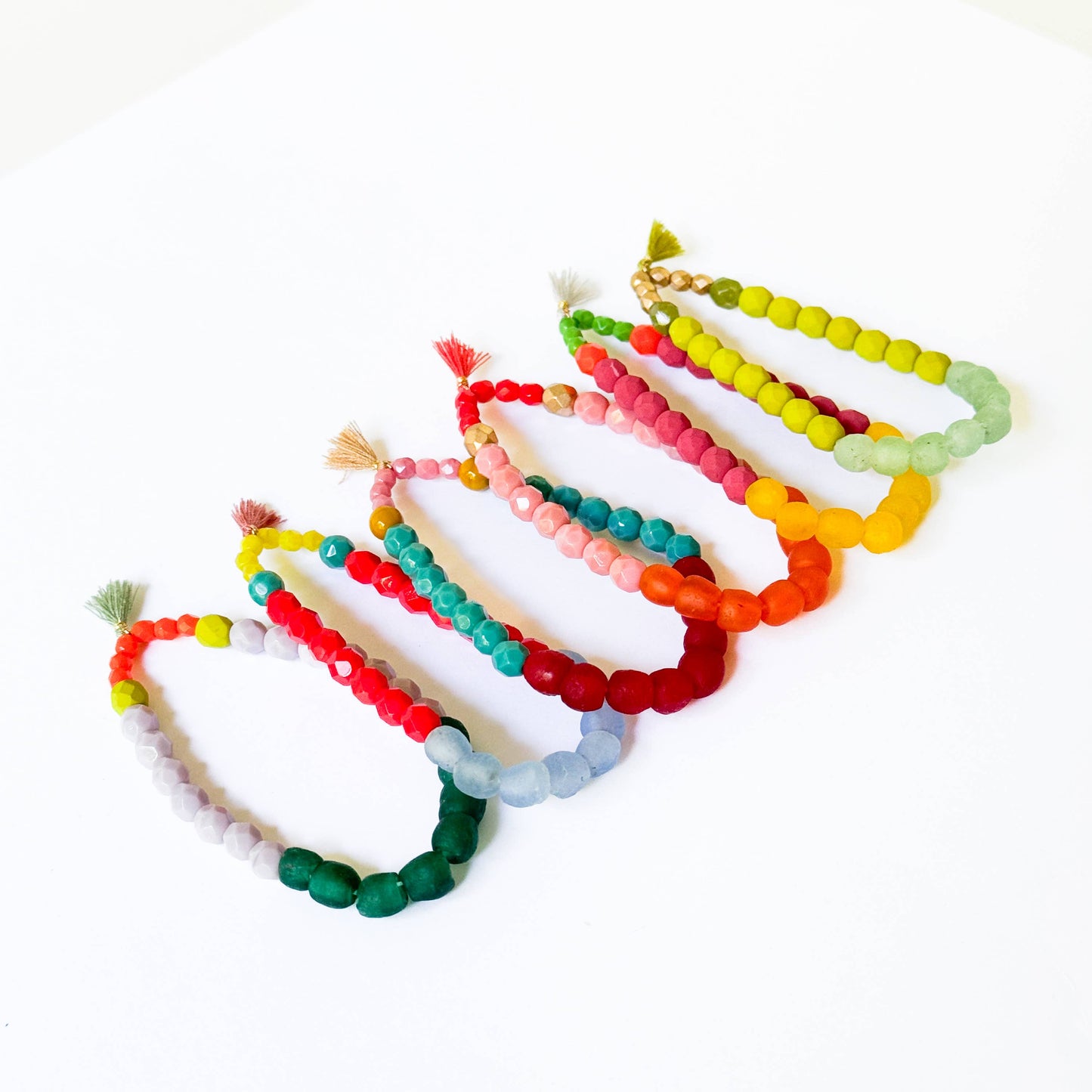 Multicolor Recycled African and Czech Glass Bead Bracelet