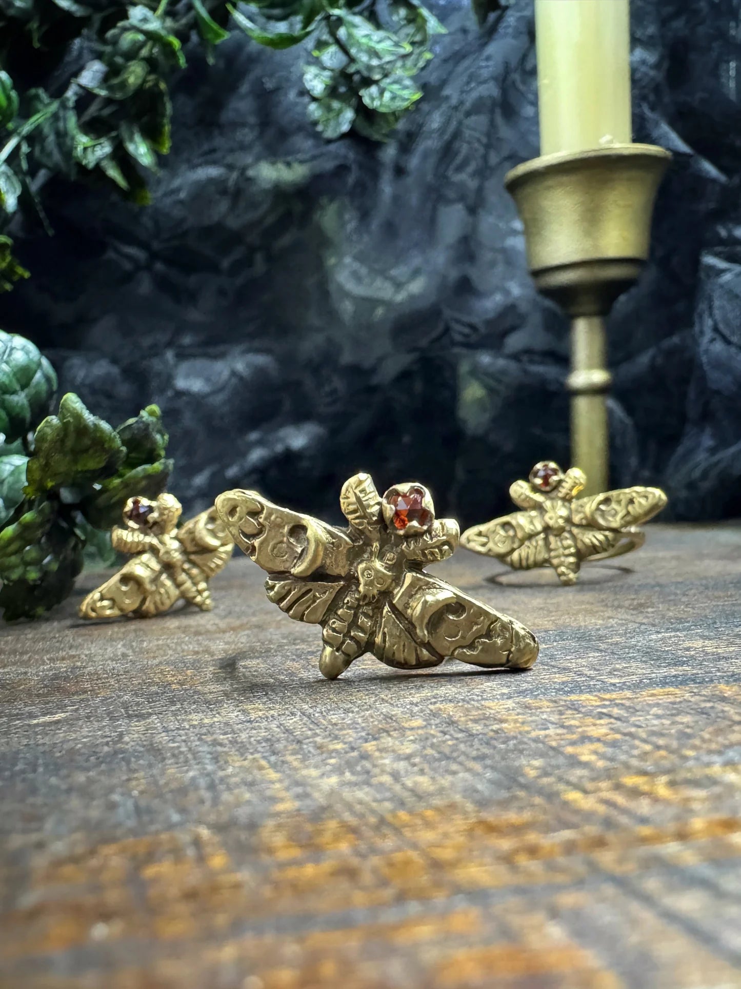 Brass Moth Ring w/ Garnet