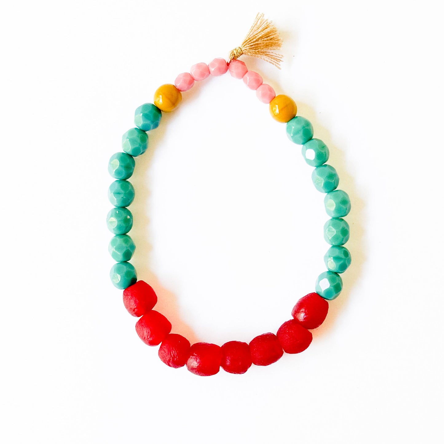 Multicolor Recycled African and Czech Glass Bead Bracelet