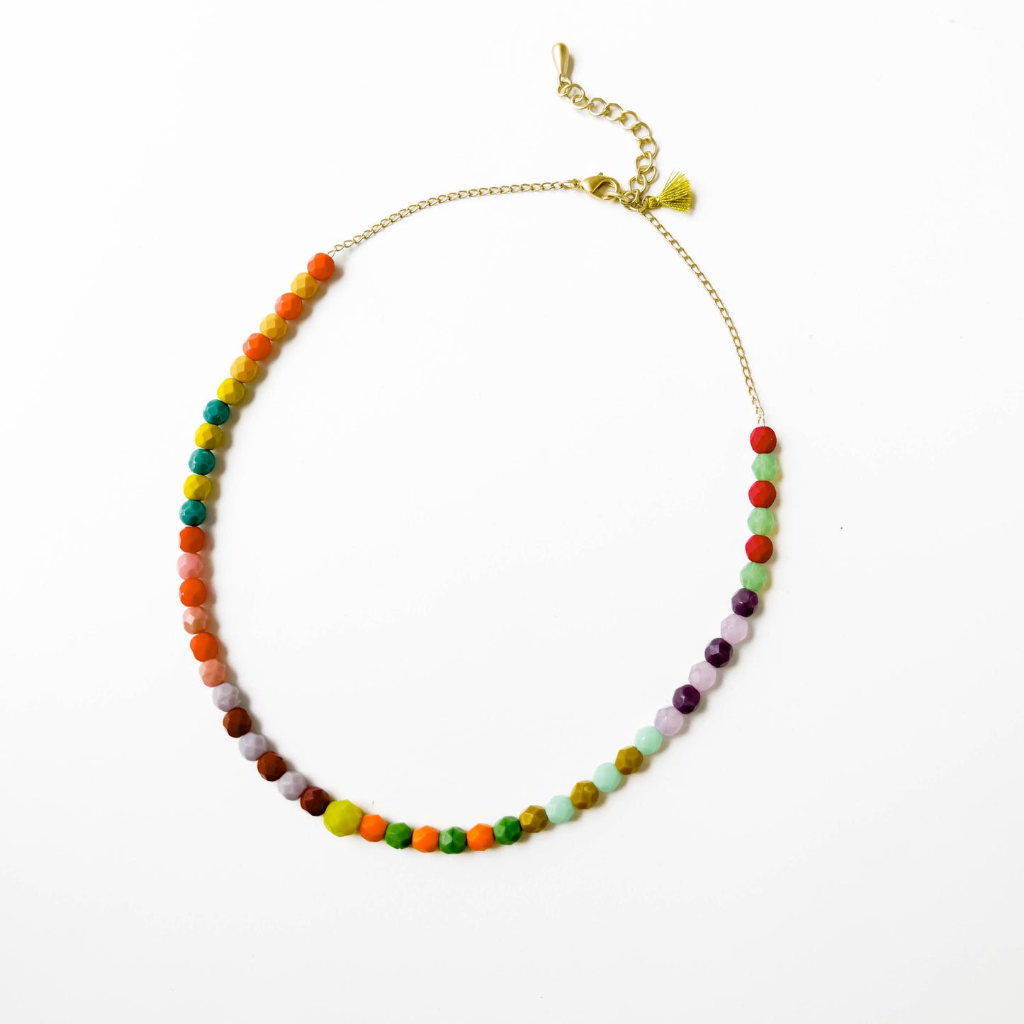 Adjustable Colorful Beaded Necklace With Tiny Tassel