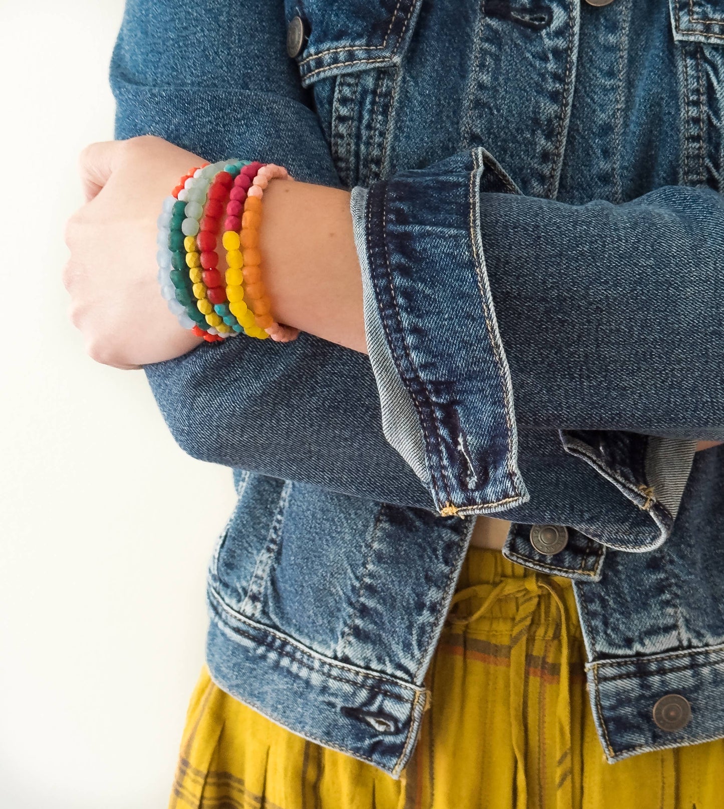 Multicolor Recycled African and Czech Glass Bead Bracelet
