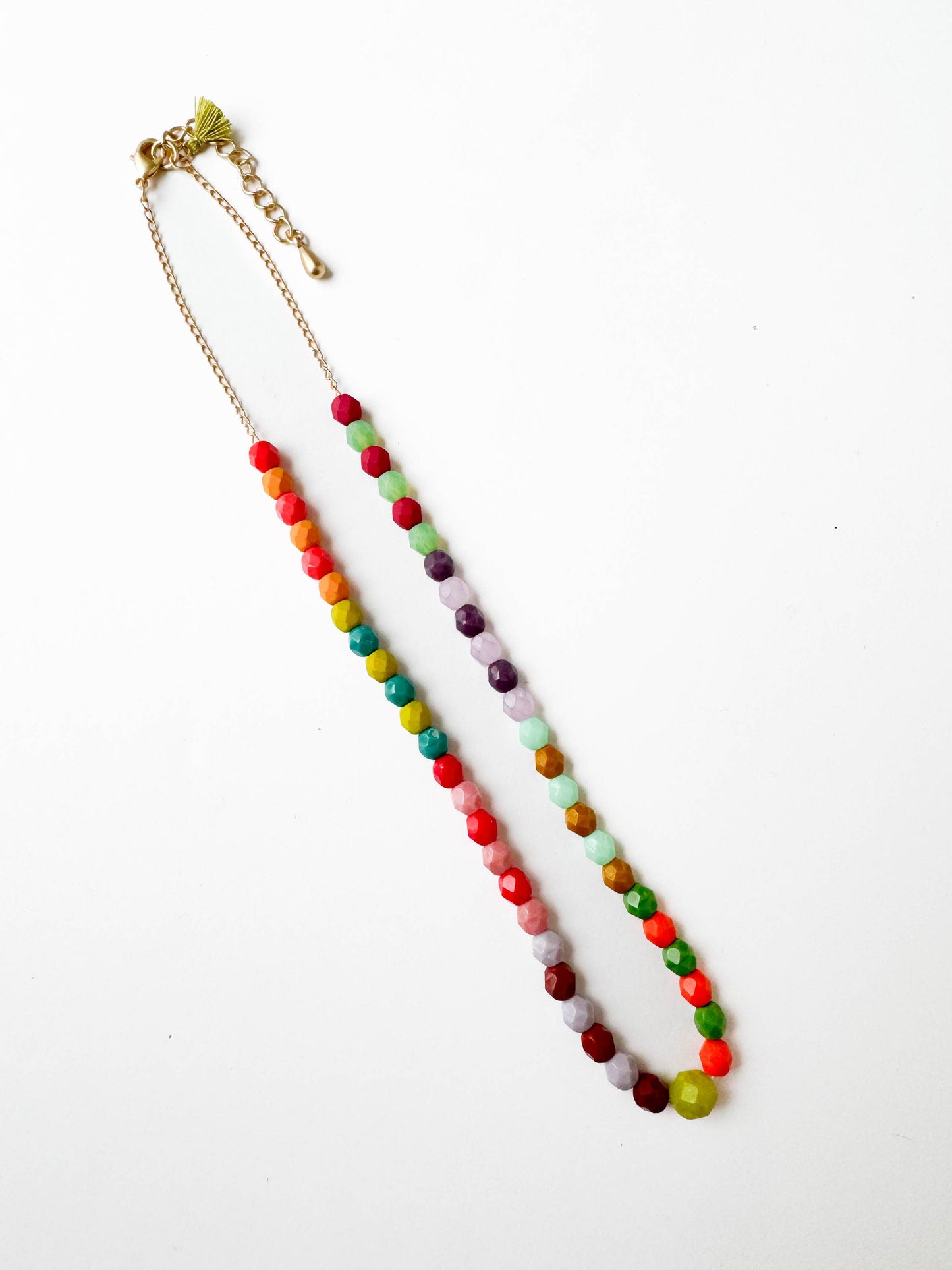 Adjustable Colorful Beaded Necklace With Tiny Tassel