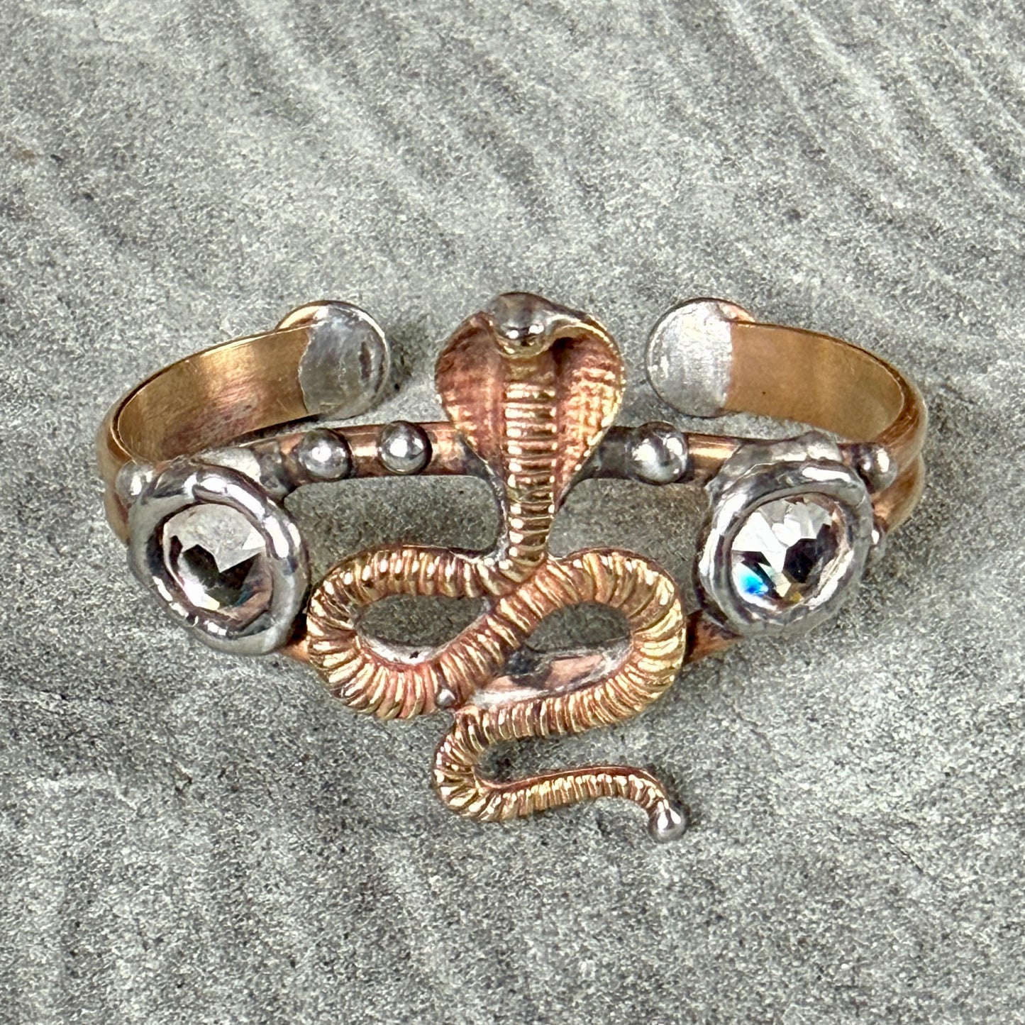 Brass Cobra and Crystals Cuff Bracelet