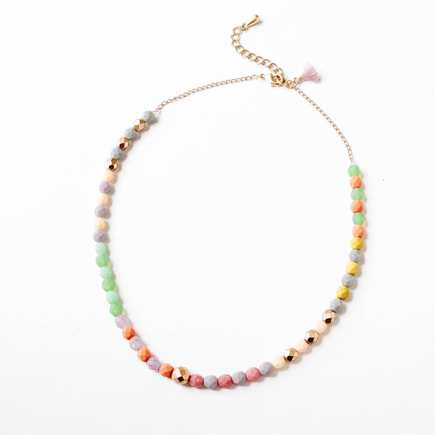 Adjustable Colorful Beaded Necklace With Tiny Tassel