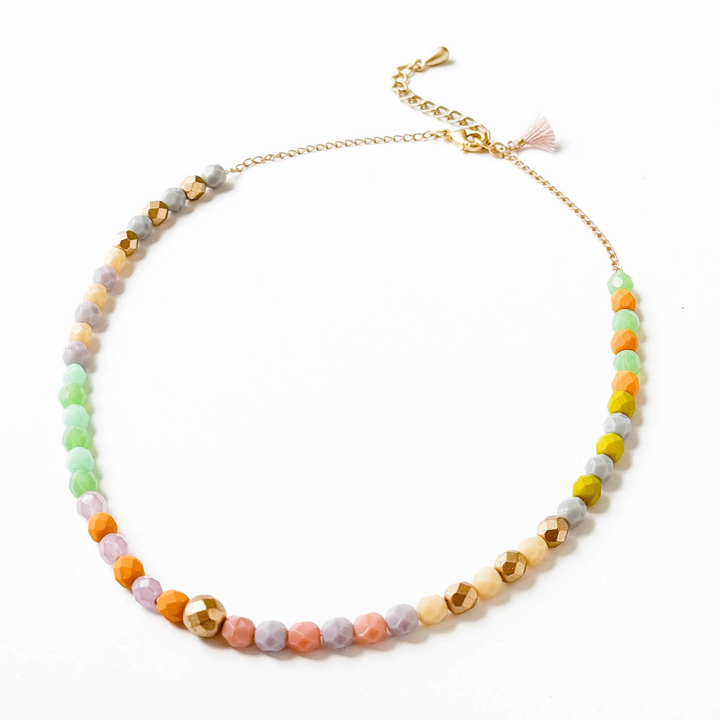 Adjustable Colorful Beaded Necklace With Tiny Tassel