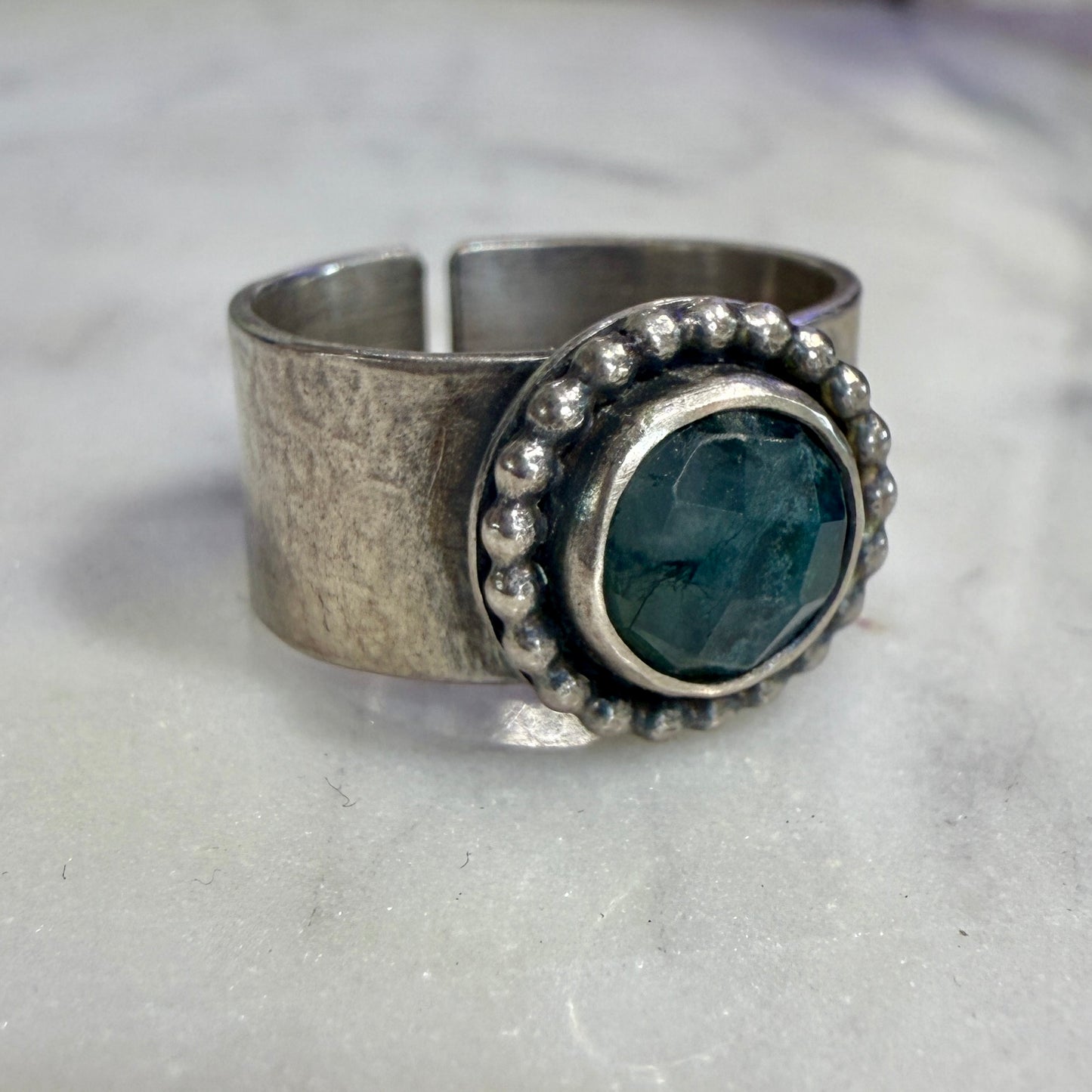 Moss Agate Button Ring