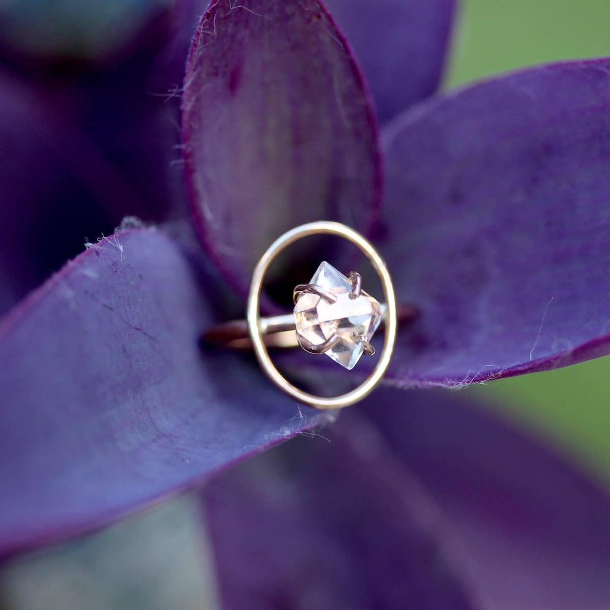 Herkimer Diamond Halo Ring