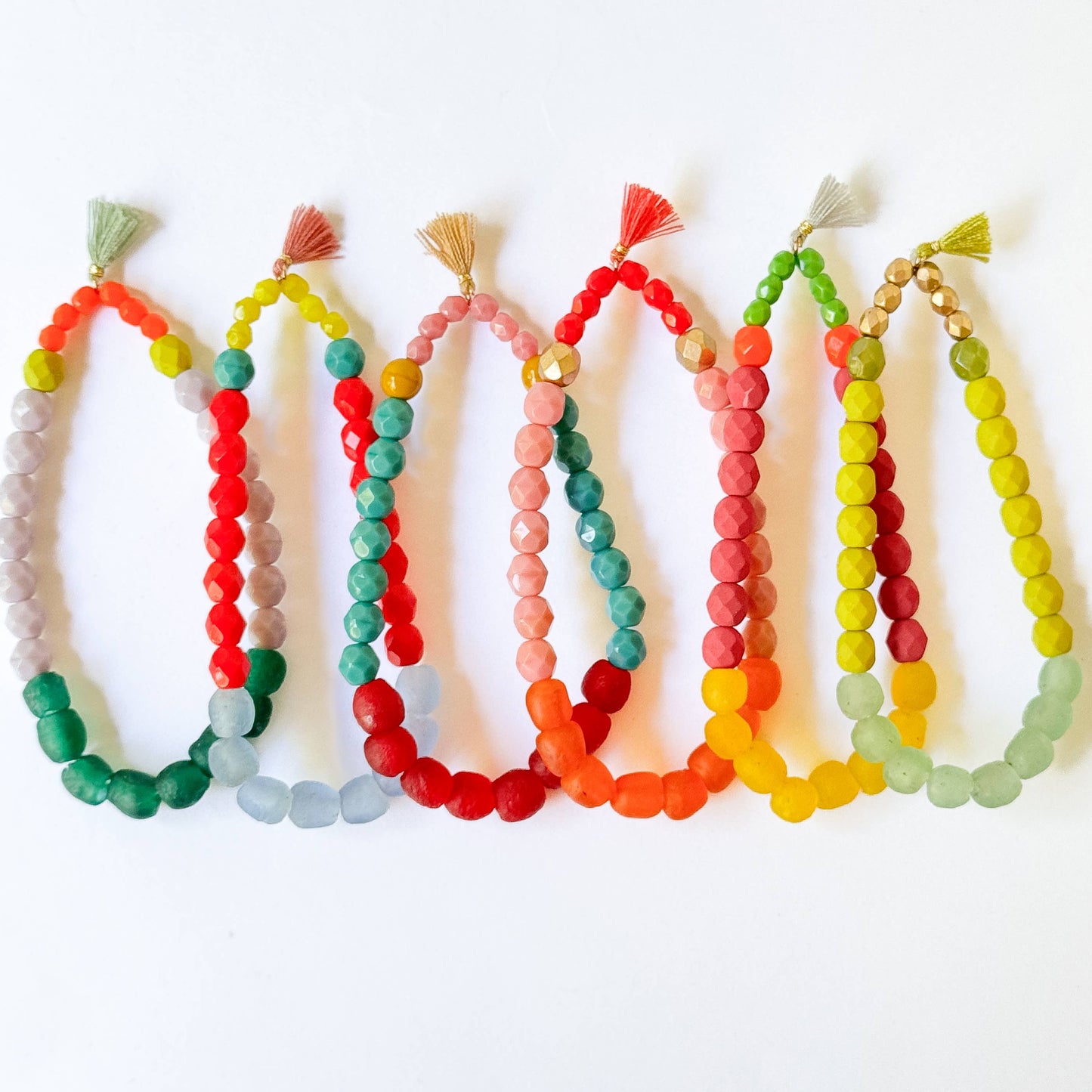 Multicolor Recycled African and Czech Glass Bead Bracelet