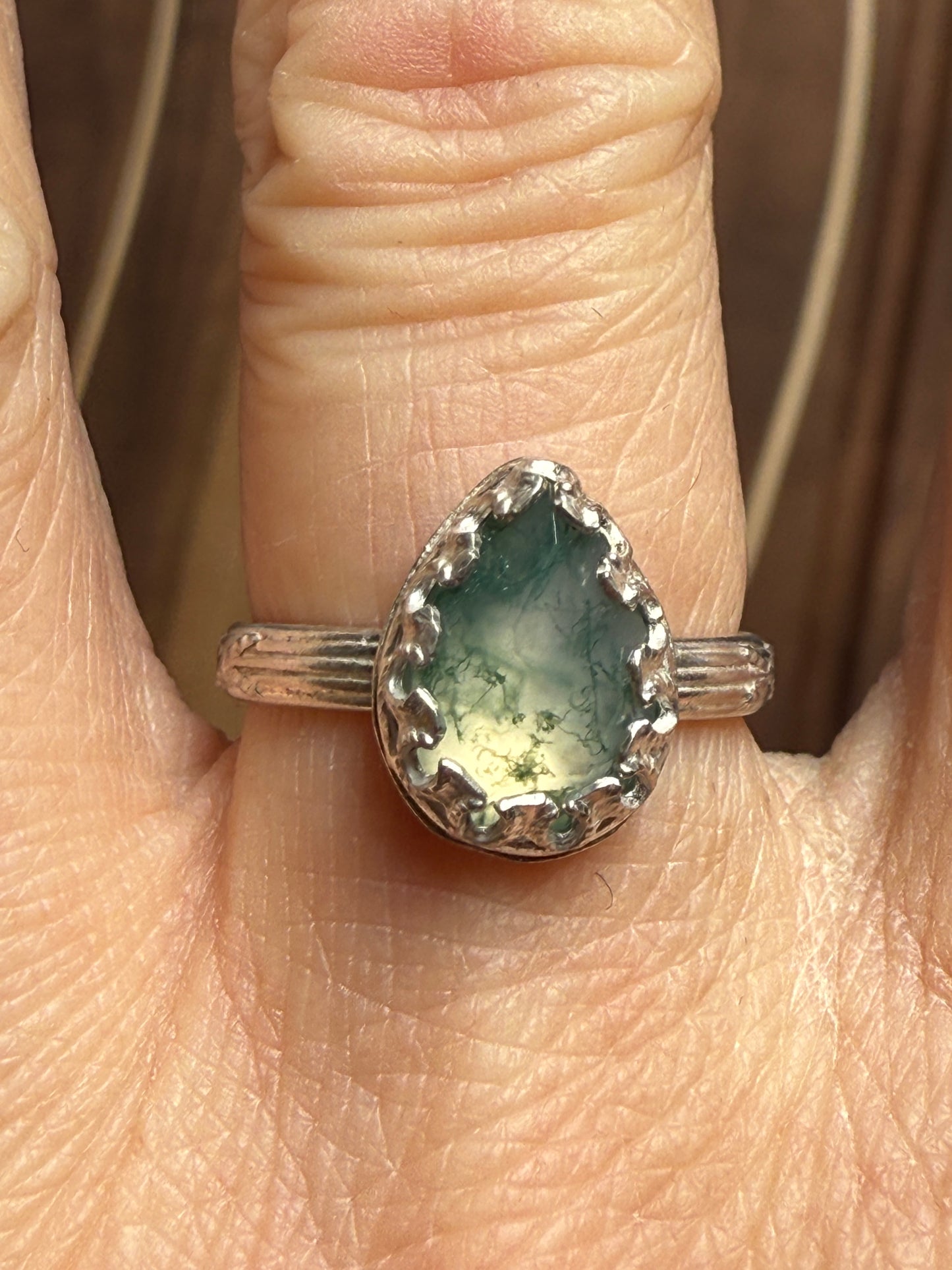 Moss Agate Teardrop Ring