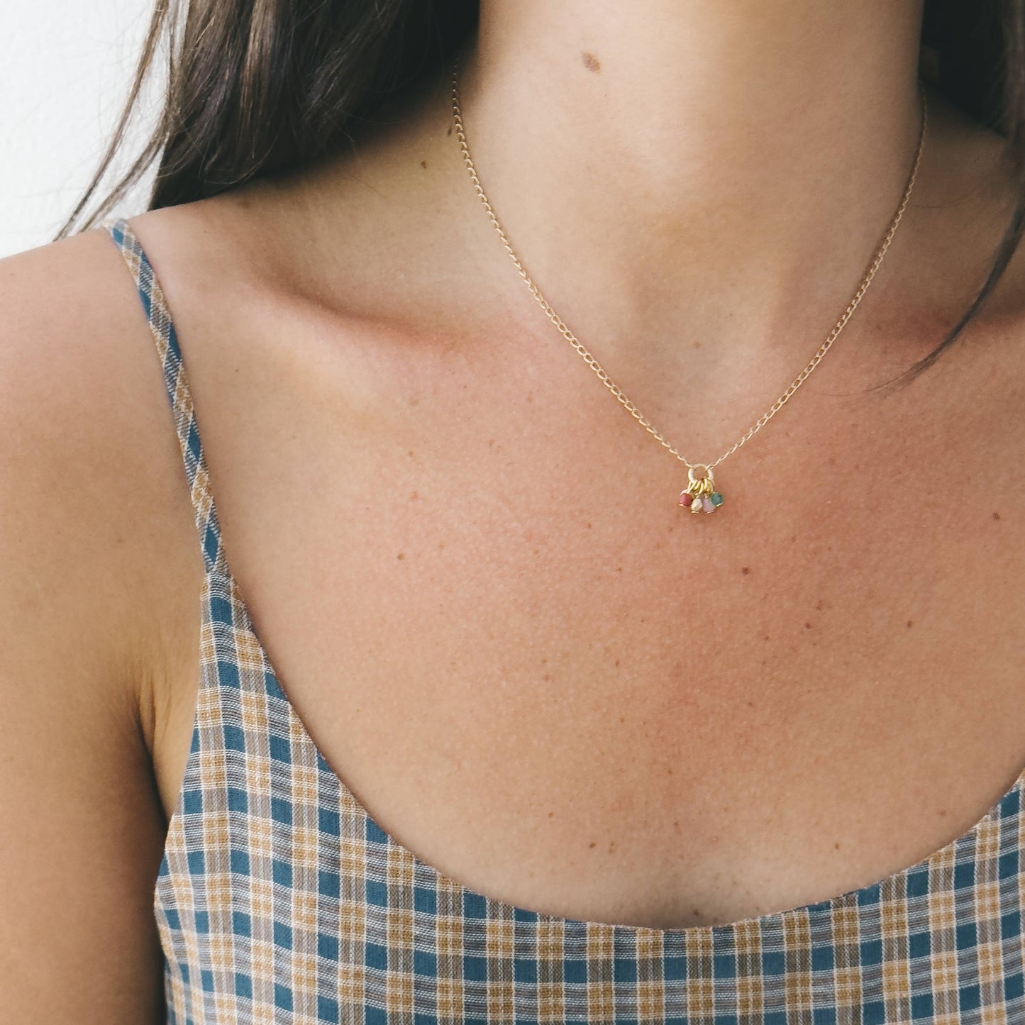 Dainty Necklace With Beaded Cluster Pendant