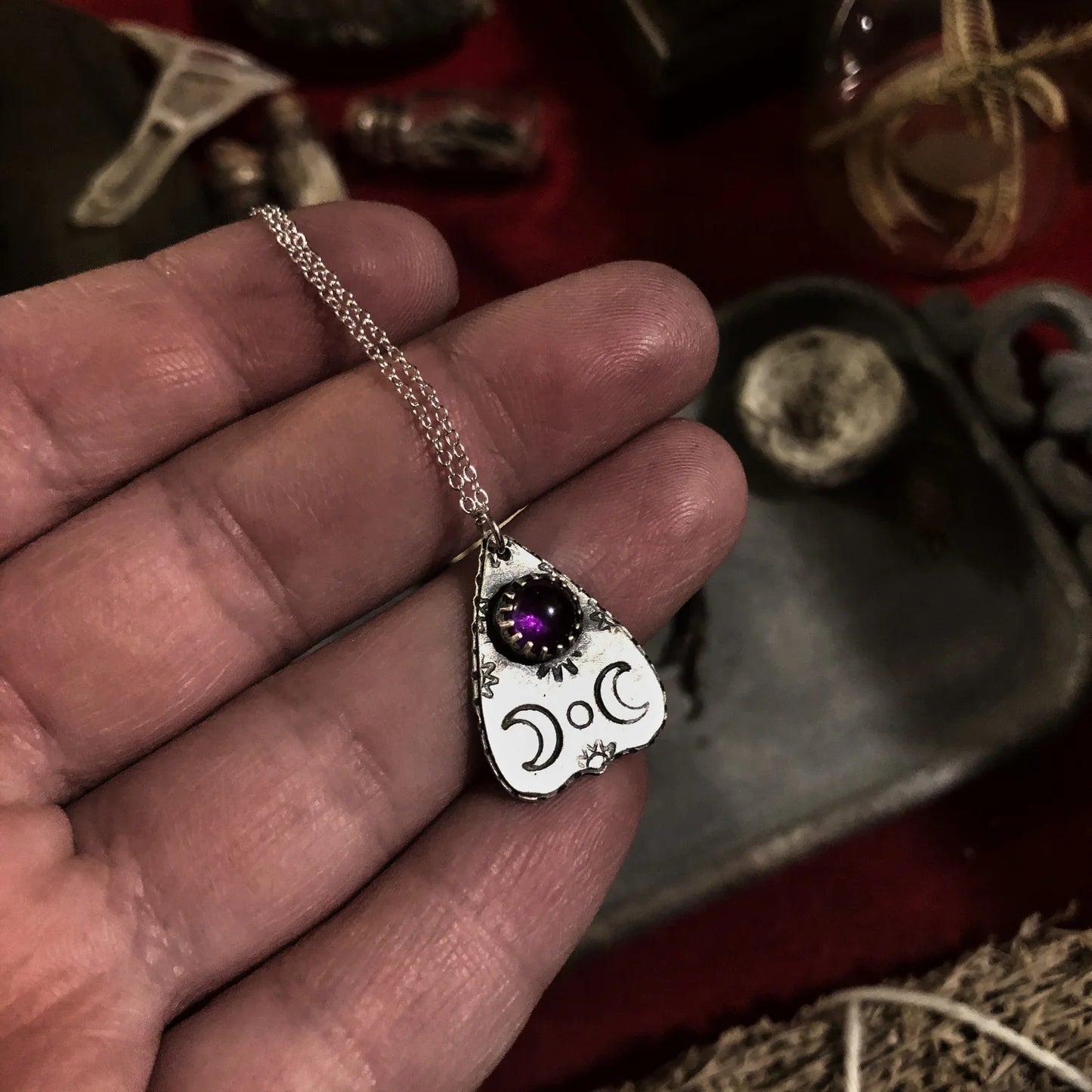 Sterling Planchette Pendant with Gemstone