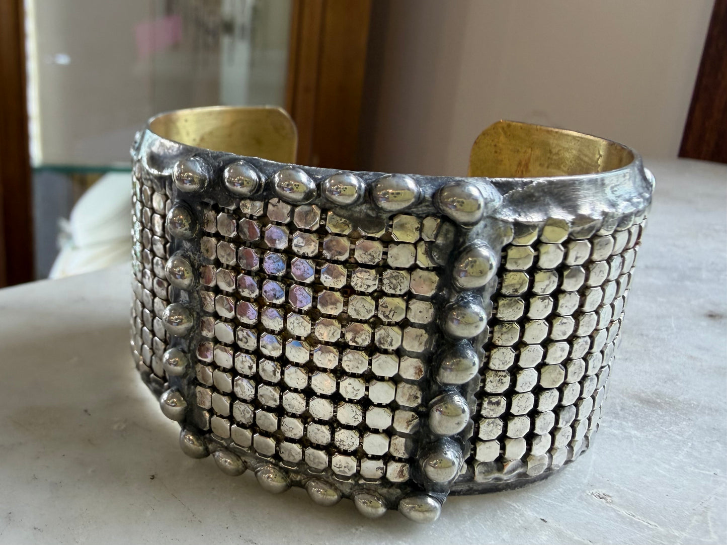 Silver Brass Mesh on 1.5” Brass Cuff