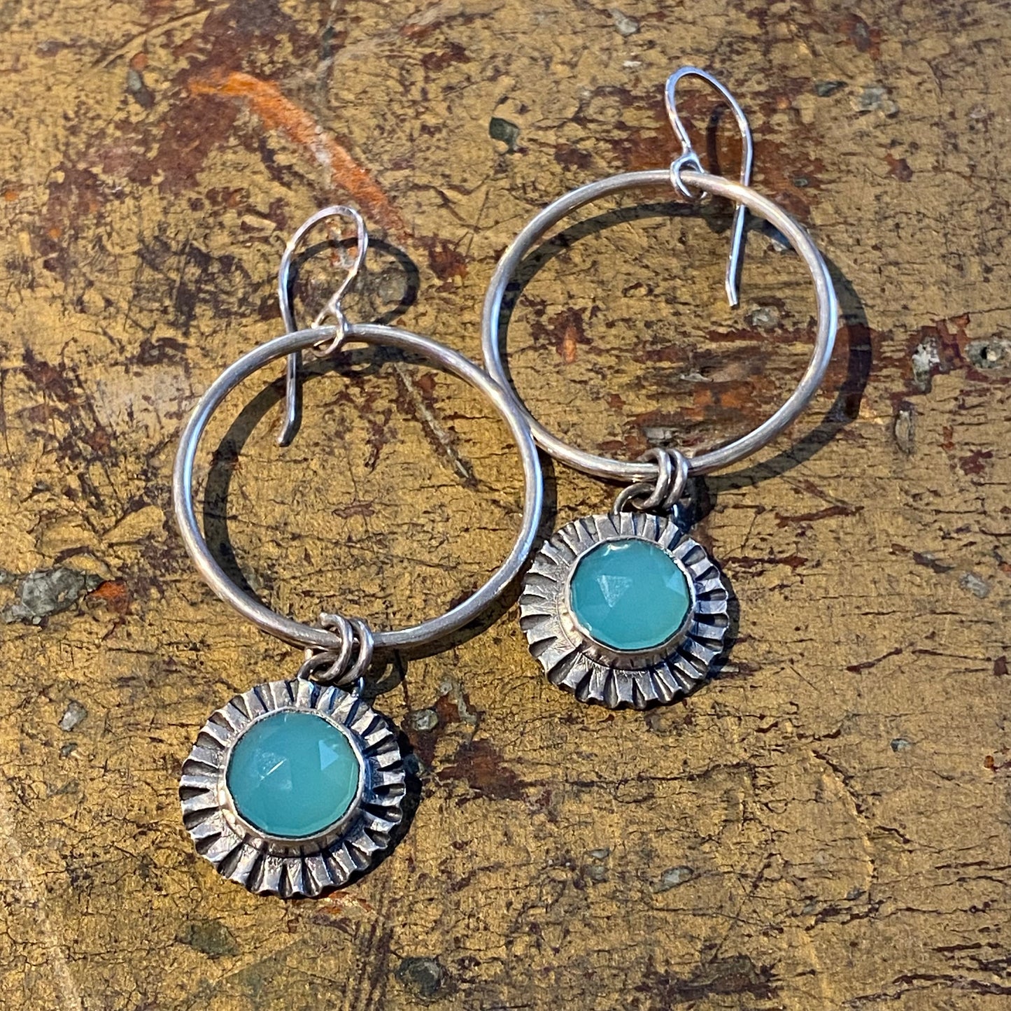 Big Aqua Chalcedony Hoop Earrings