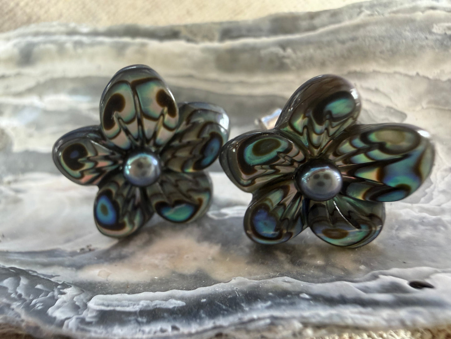 Hibiscus Abalone Stud Earrings