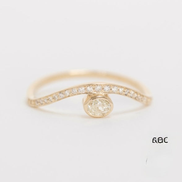 Curved Diamond Band with Bezeled Diamond Accent